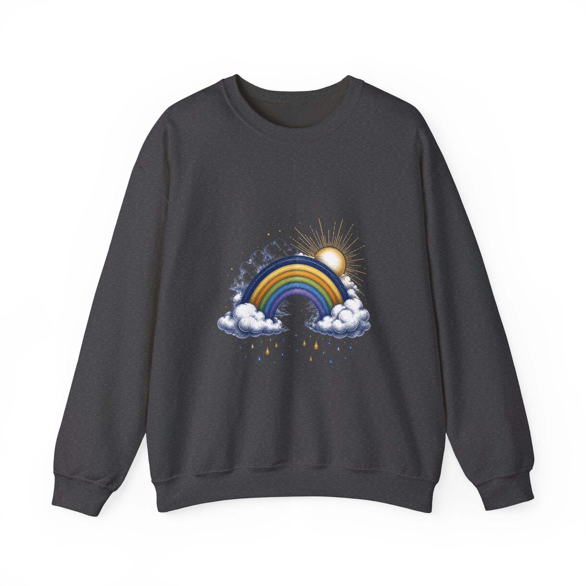 Matching Couple Sweatshirt - Storm & Rainbow Matching Couple Crewneck Sweatshirt Hand-Drawn Art His Hers Best Friend Gift - Design B