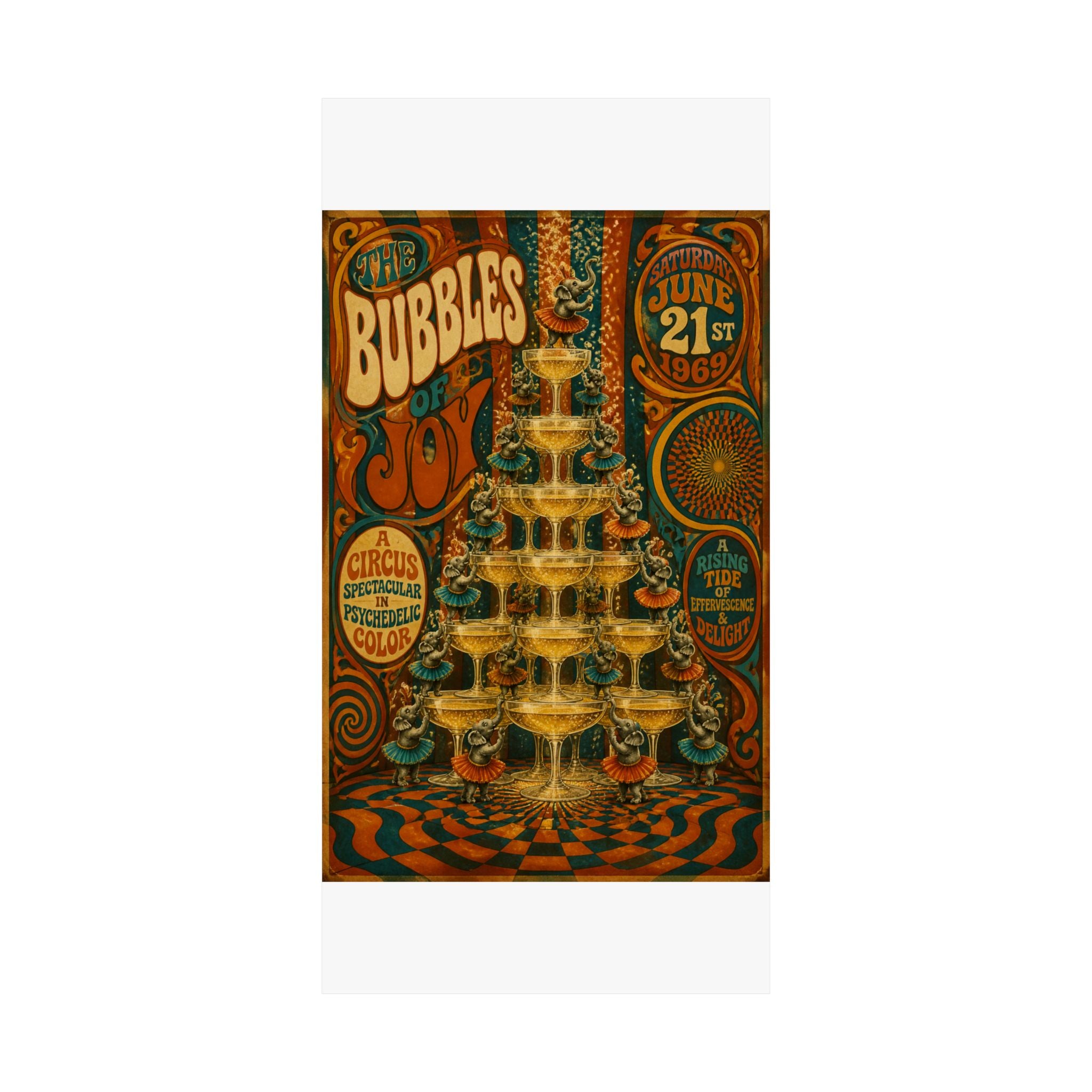 Champagne Tower Elephants Wall Art Poster 24×36 Psychedelic Dining Room Decor Maximalist Print