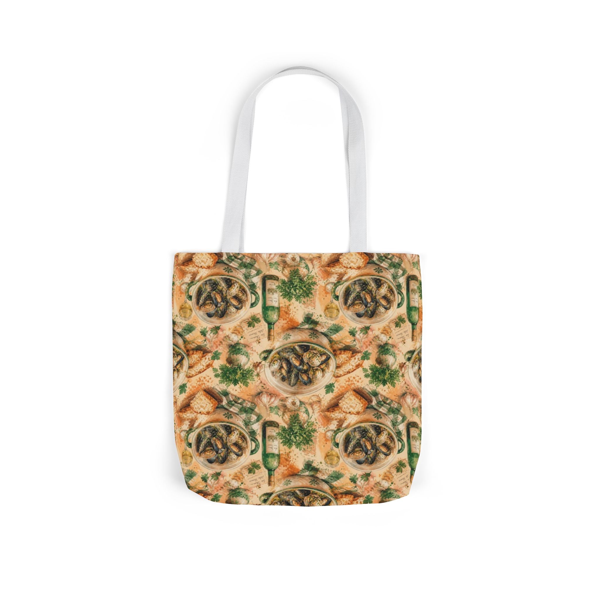 Mussels & Clams Canvas Tote Bag Mediterranean Kitchen Watercolor Splash Design Italian Cottagecore Gift