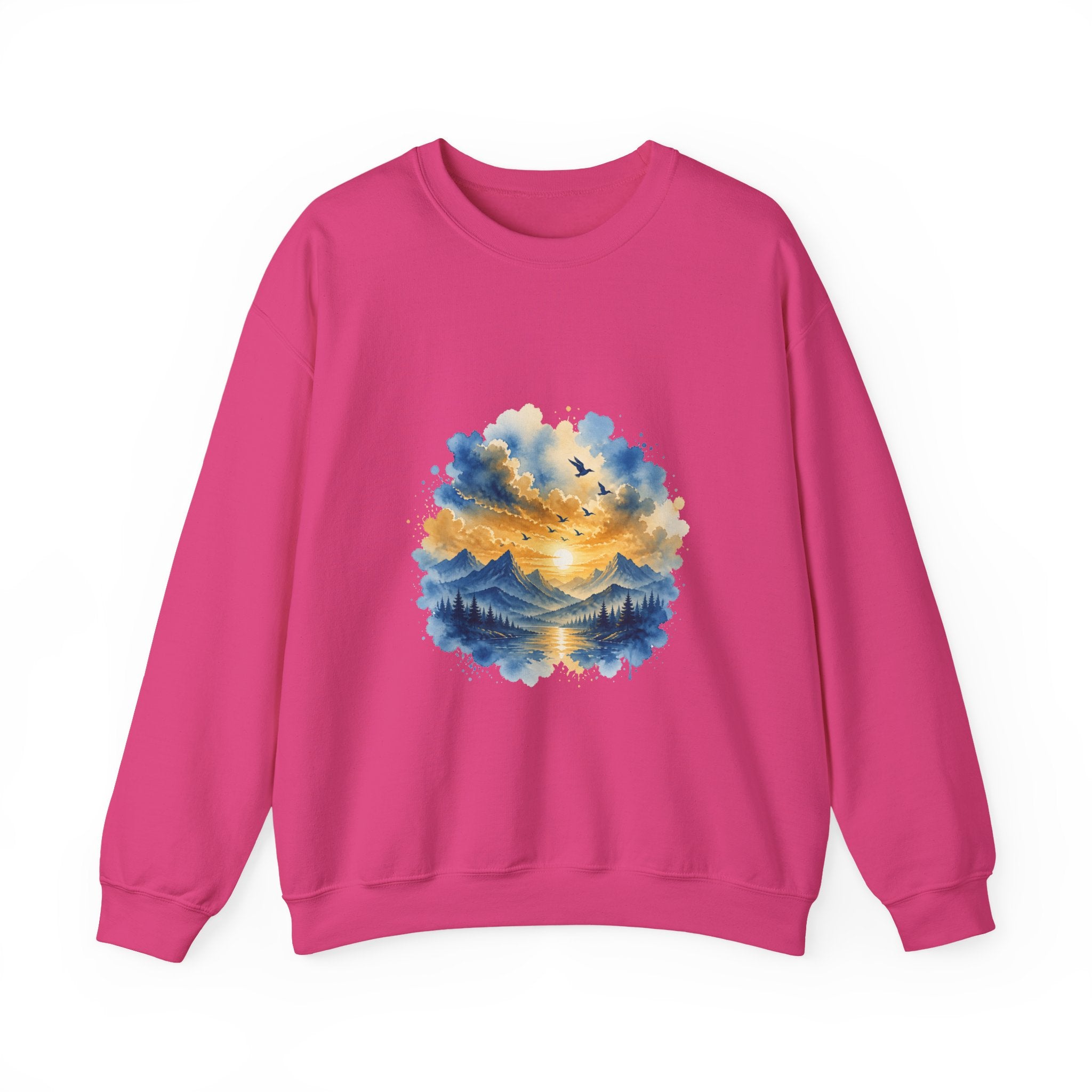 Matching Couple Sweatshirt - Sunrise & Sunset Matching Couple Crewneck Sweatshirt Watercolor Art His Hers Engagement Gift - Design B
