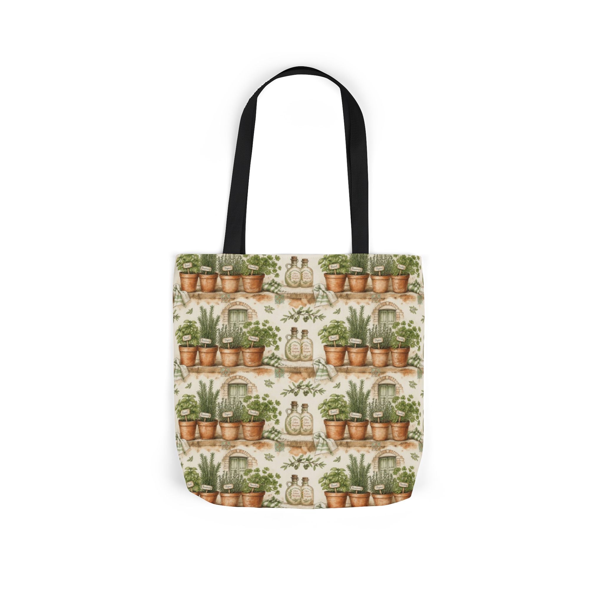 Terracotta Herb Pots Canvas Tote Bag Mediterranean Kitchen Watercolor Design Italian Cottagecore Gift