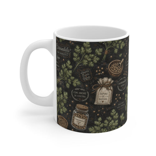Coriander & Seeds 11oz Ceramic Mug Mediterranean Kitchen Chalk Art Design Italian Cottagecore Gift