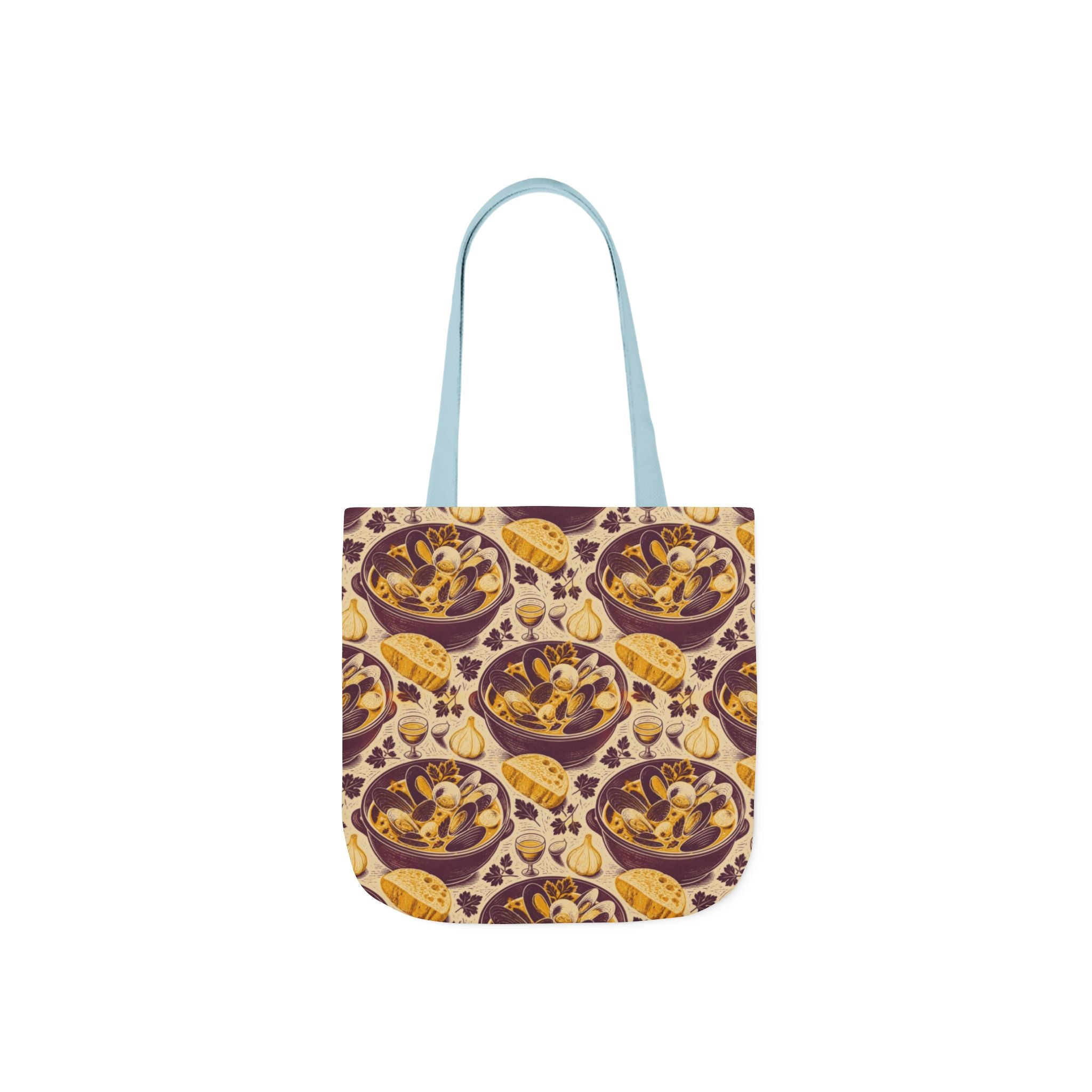 Mussels & Clams Canvas Tote Bag Mediterranean Kitchen Linocut Design Italian Cottagecore Gift