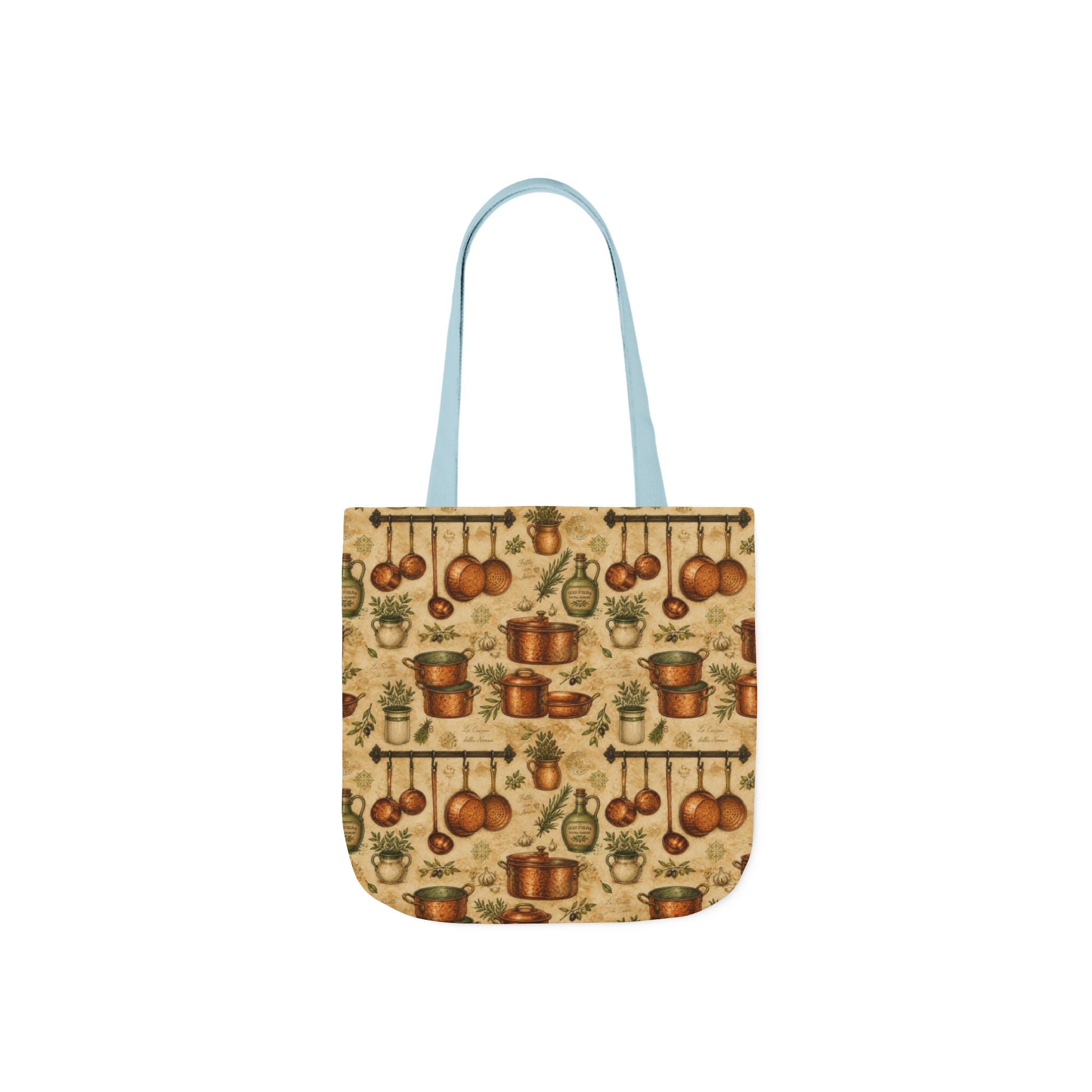 Copper Cookware Canvas Tote Bag Mediterranean Kitchen Watercolor Design Italian Cottagecore Gift
