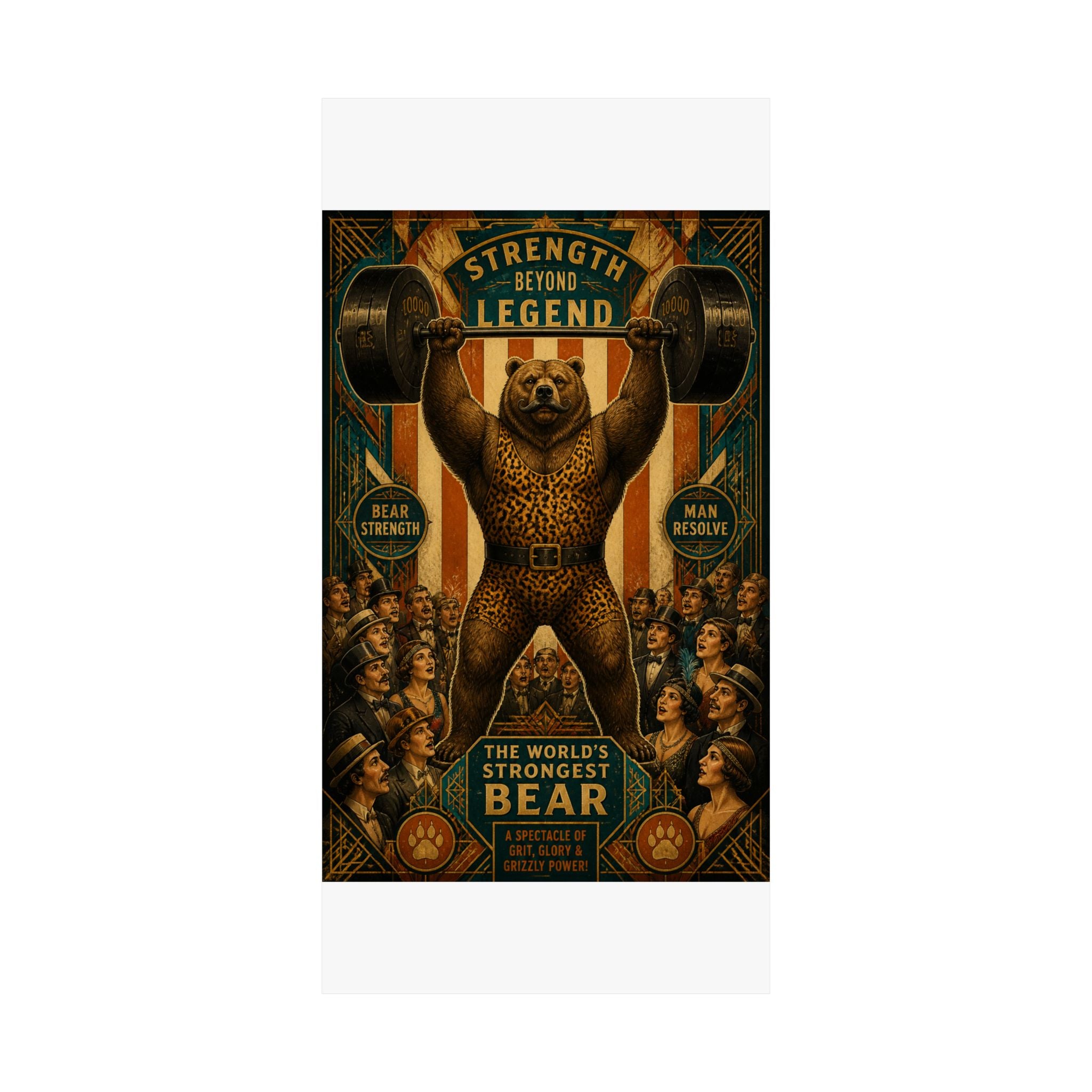 Strongman Bear Wall Art Poster 18×24 Art Deco Entryway Decor Maximalist Print