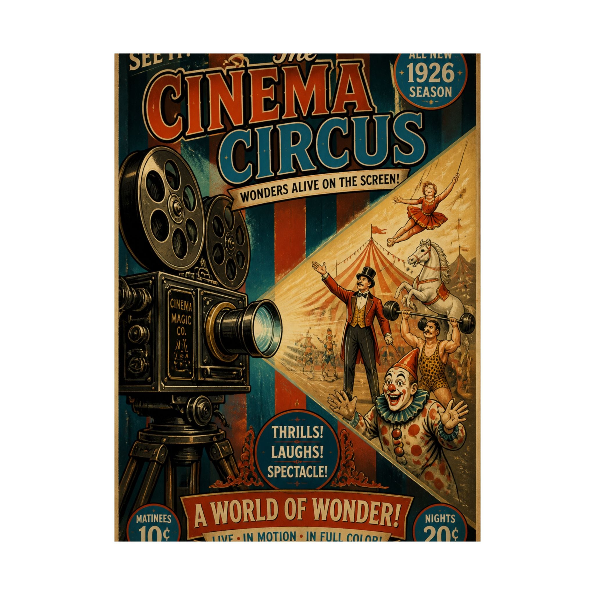 Film Camera Projector Show Wall Art Poster 24×36 Vintage Circus Bedroom Decor Maximalist Print
