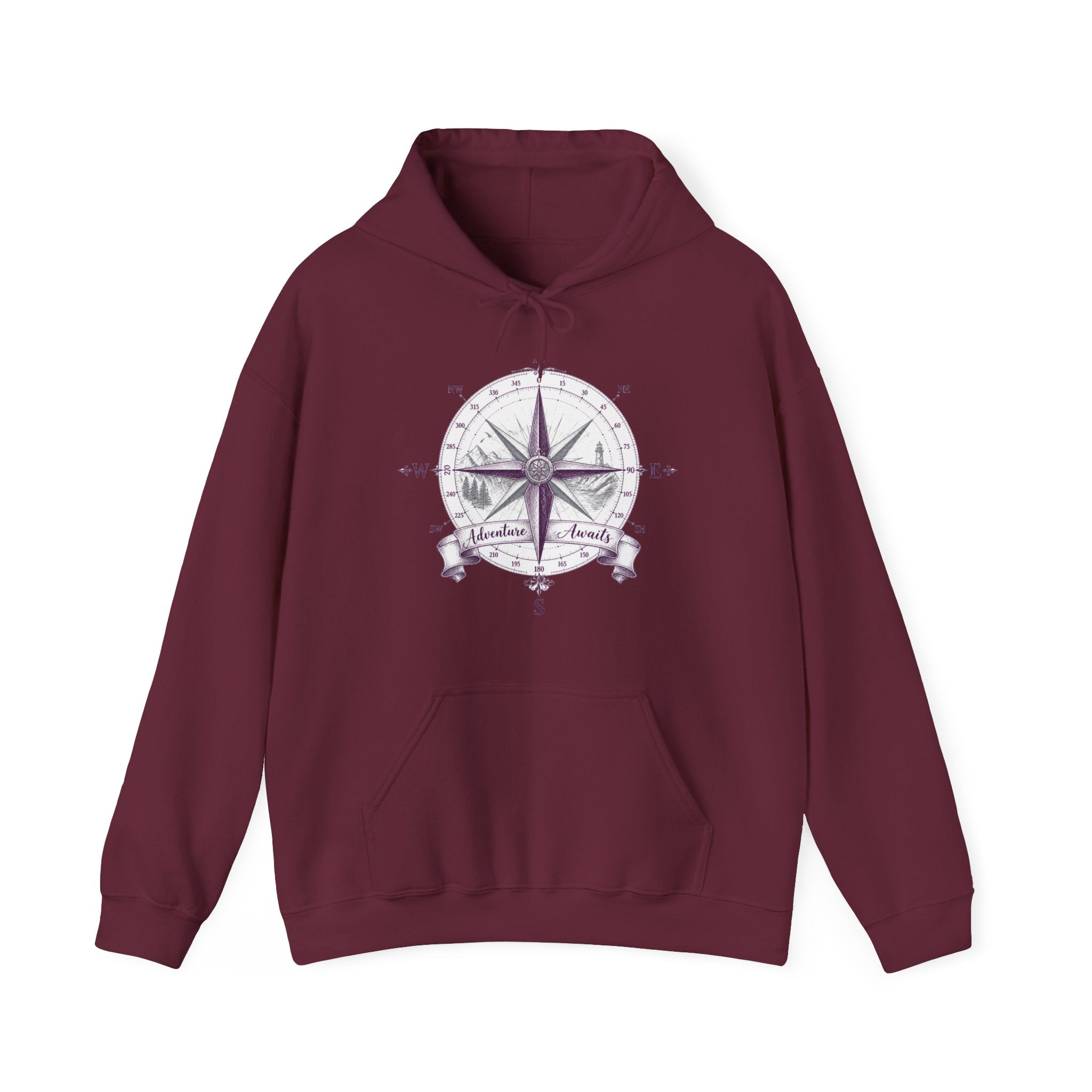 Matching Couple Sweatshirt - Compass North & South Matching Couple Hooded Sweatshirt Hand-Drawn Art His Hers Best Friend Gift - Design B