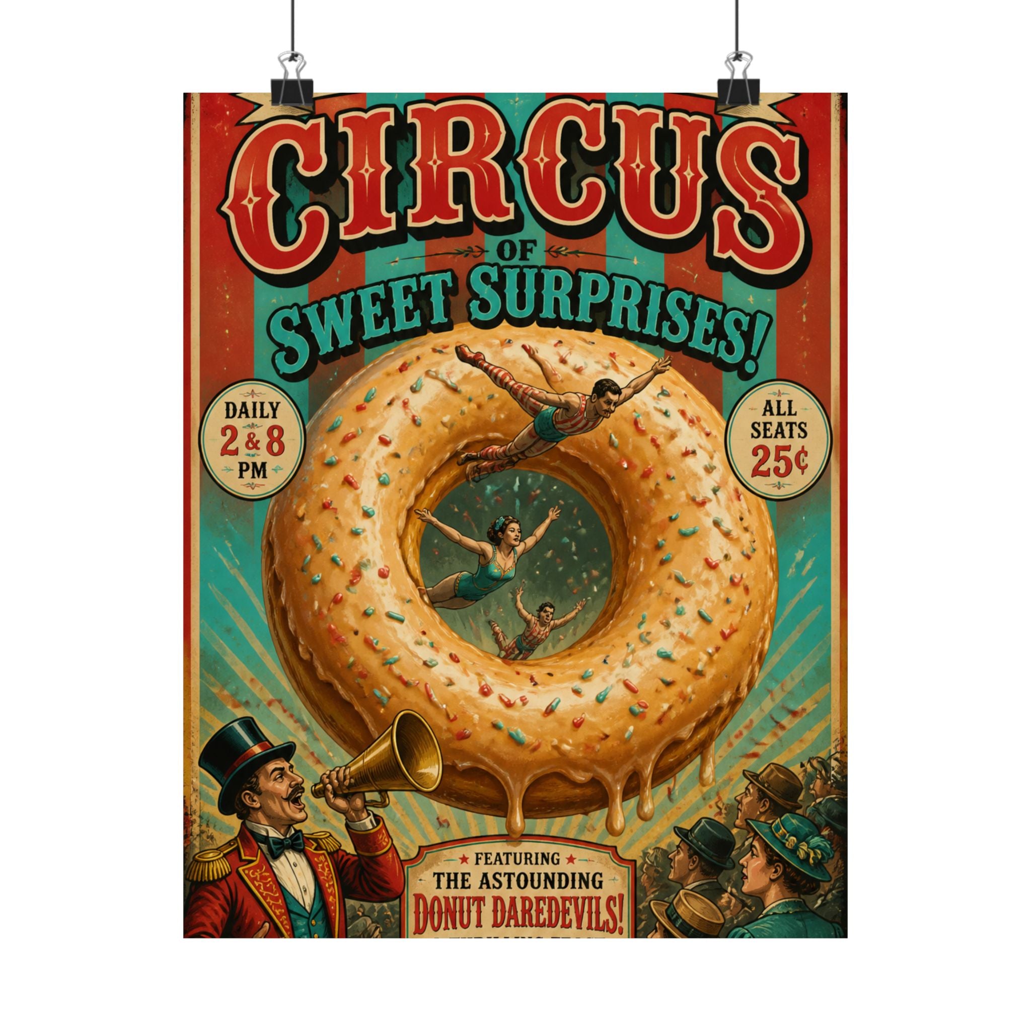 Donut Circus Ring Wall Art Poster 18×24 Vintage Circus Kitchen Decor Maximalist Print