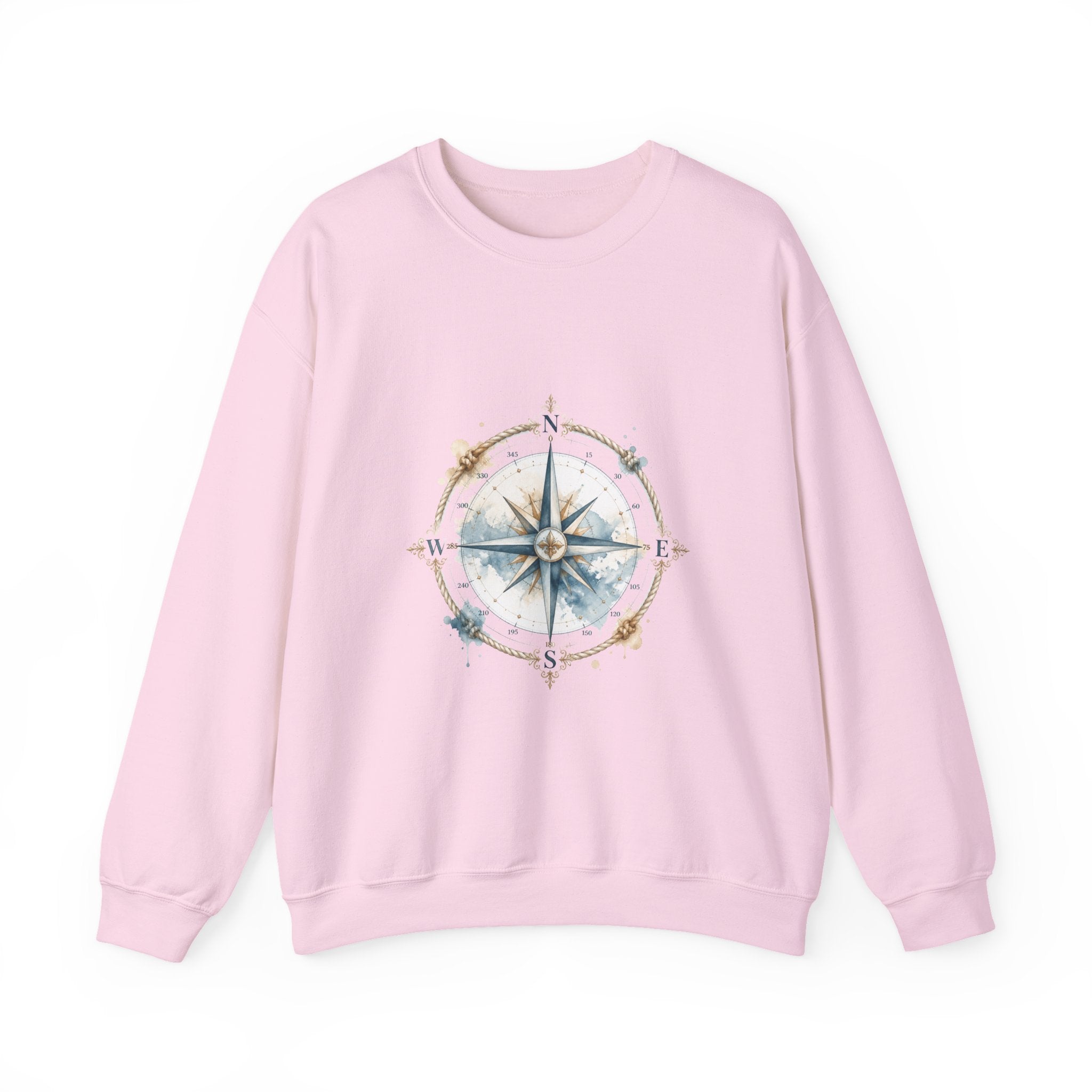 Matching Couple Sweatshirt - Compass North & South Matching Couple Crewneck Sweatshirt Watercolor Art His Hers Engagement Gift - Design A
