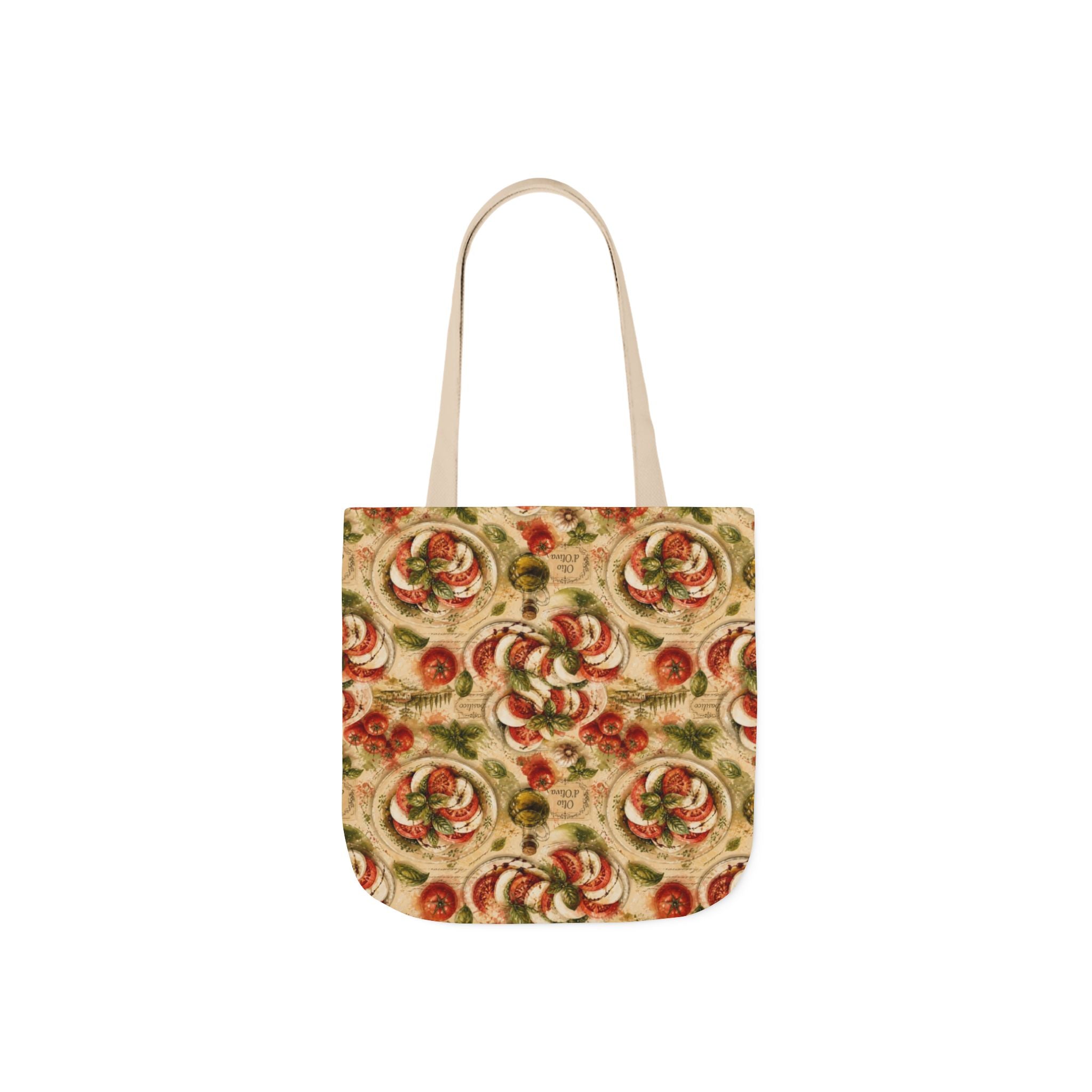 Caprese Arrangement Canvas Tote Bag Mediterranean Kitchen Watercolor Splash Design Italian Cottagecore Gift