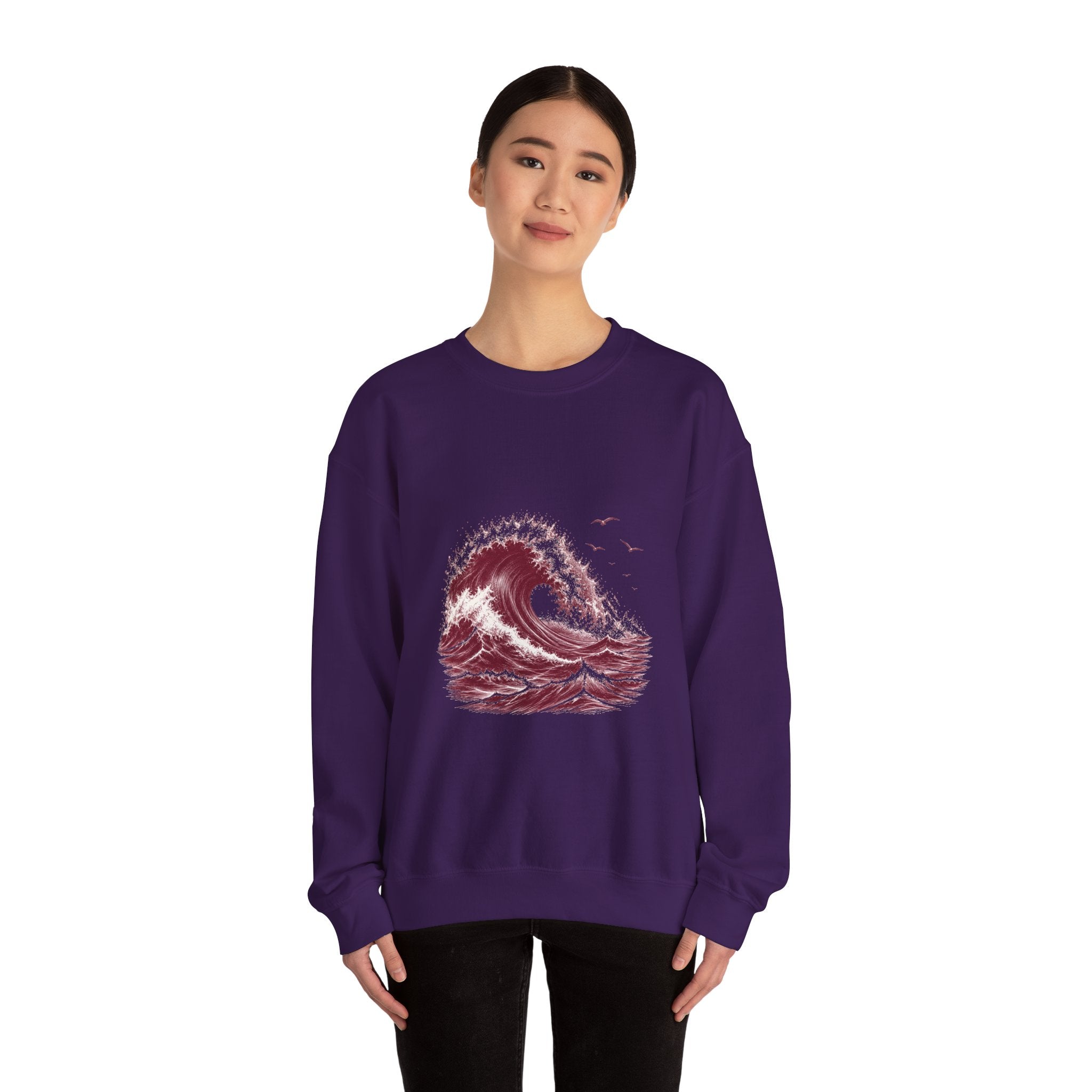 Matching Couple Sweatshirt - Mountain & Ocean Matching Couple Crewneck Sweatshirt Hand-Drawn Art His Hers Best Friend Gift - Design B