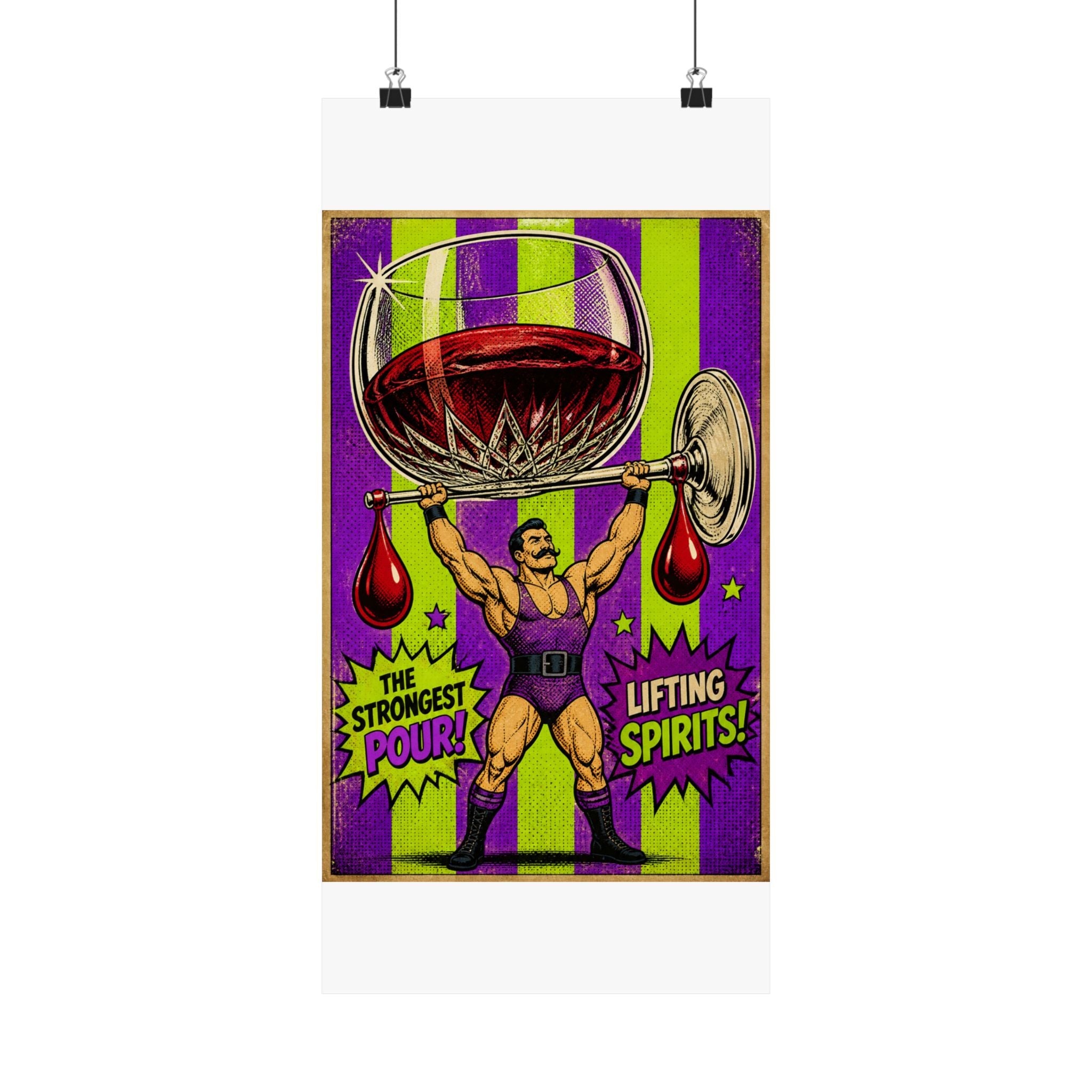 Wine Glass Strongman Wall Art Poster 24×36 Pop Art Restaurant Decor Maximalist Print
