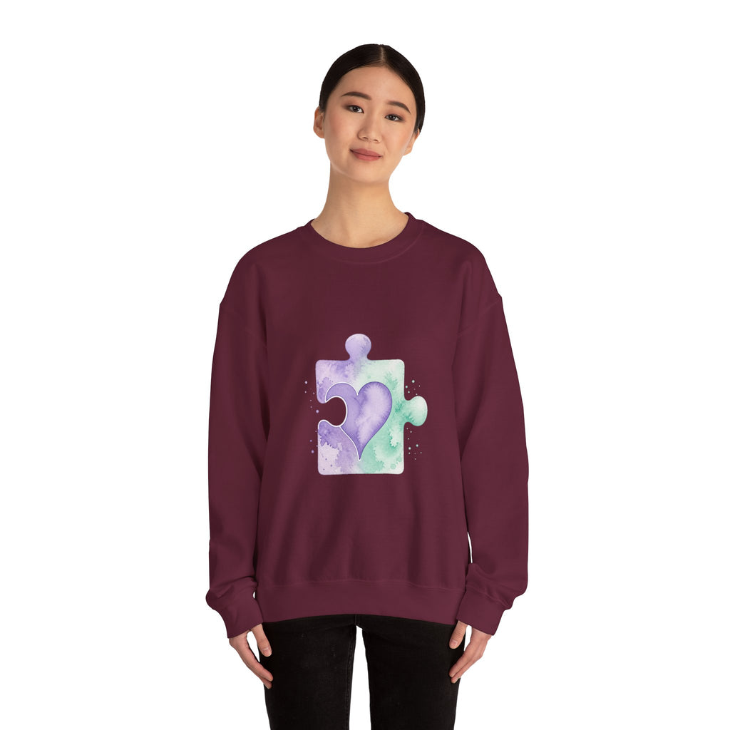 Matching Couple Sweatshirt - Puzzle Pieces Matching Couple Comfort Colors Crew Watercolor Art His Hers Birthday Gift - Design B