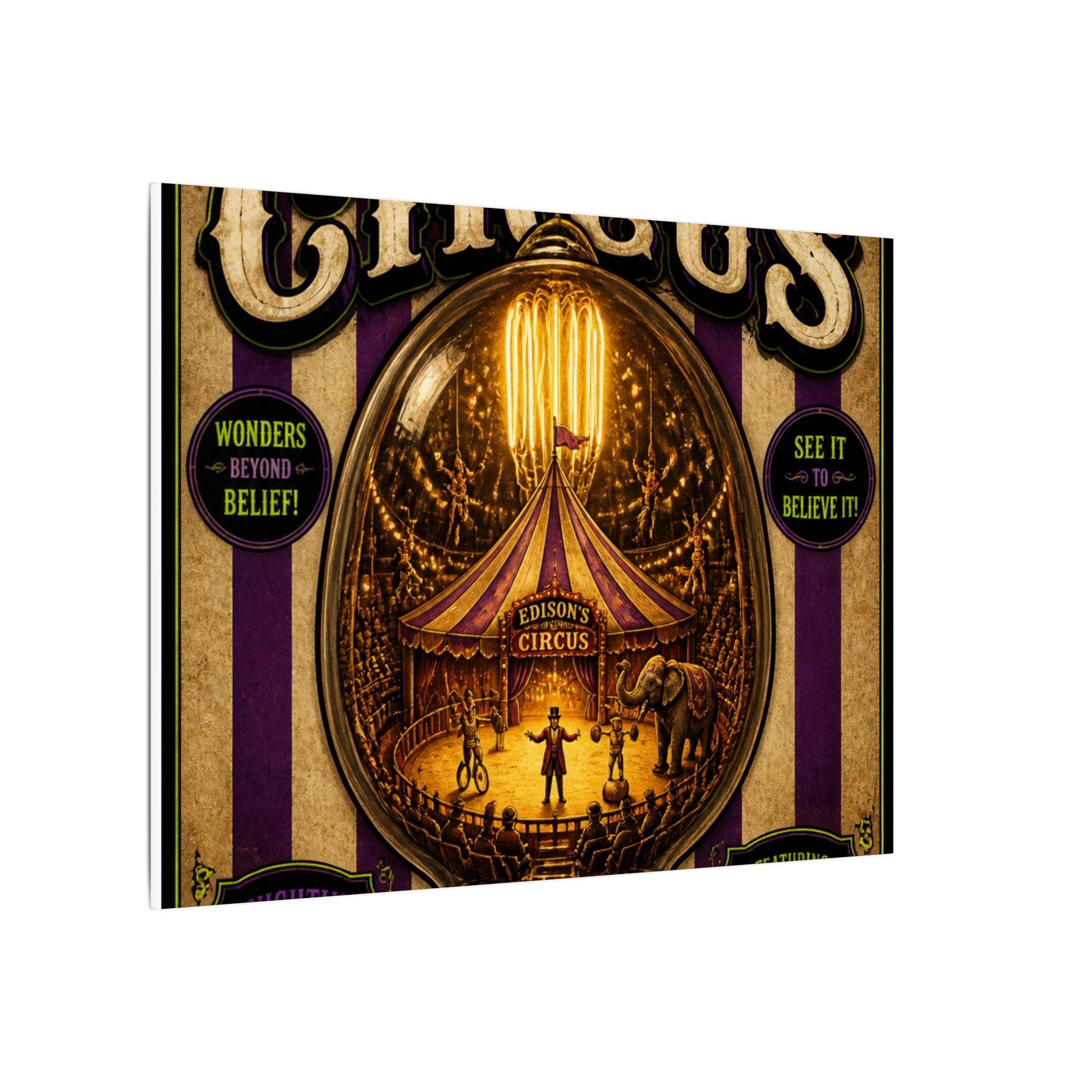 Light Bulb Circus Wall Art Canvas 16×20 Vintage Circus Kitchen Decor Maximalist Print