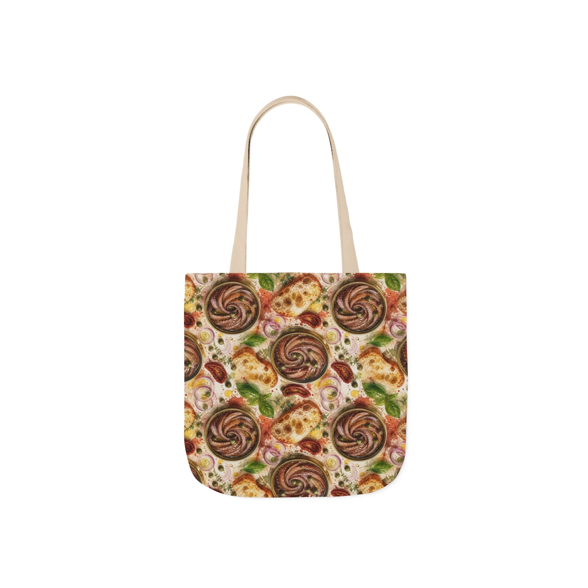 Anchovies & Capers Canvas Tote Bag Mediterranean Kitchen Watercolor Splash Design Italian Cottagecore Gift