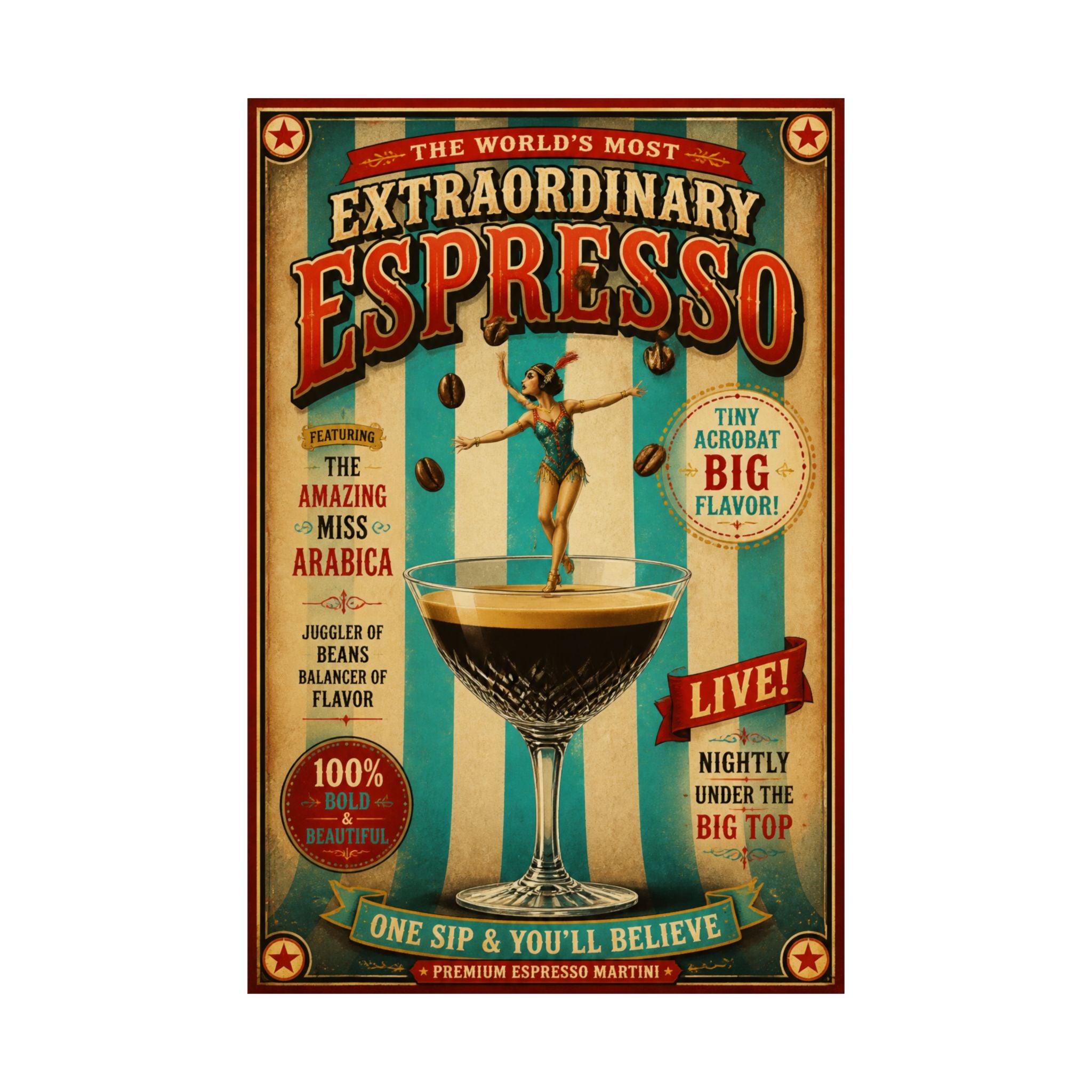 Espresso Martini Acrobat Wall Art Poster 24×36 Vintage Circus Bedroom Decor Maximalist Print