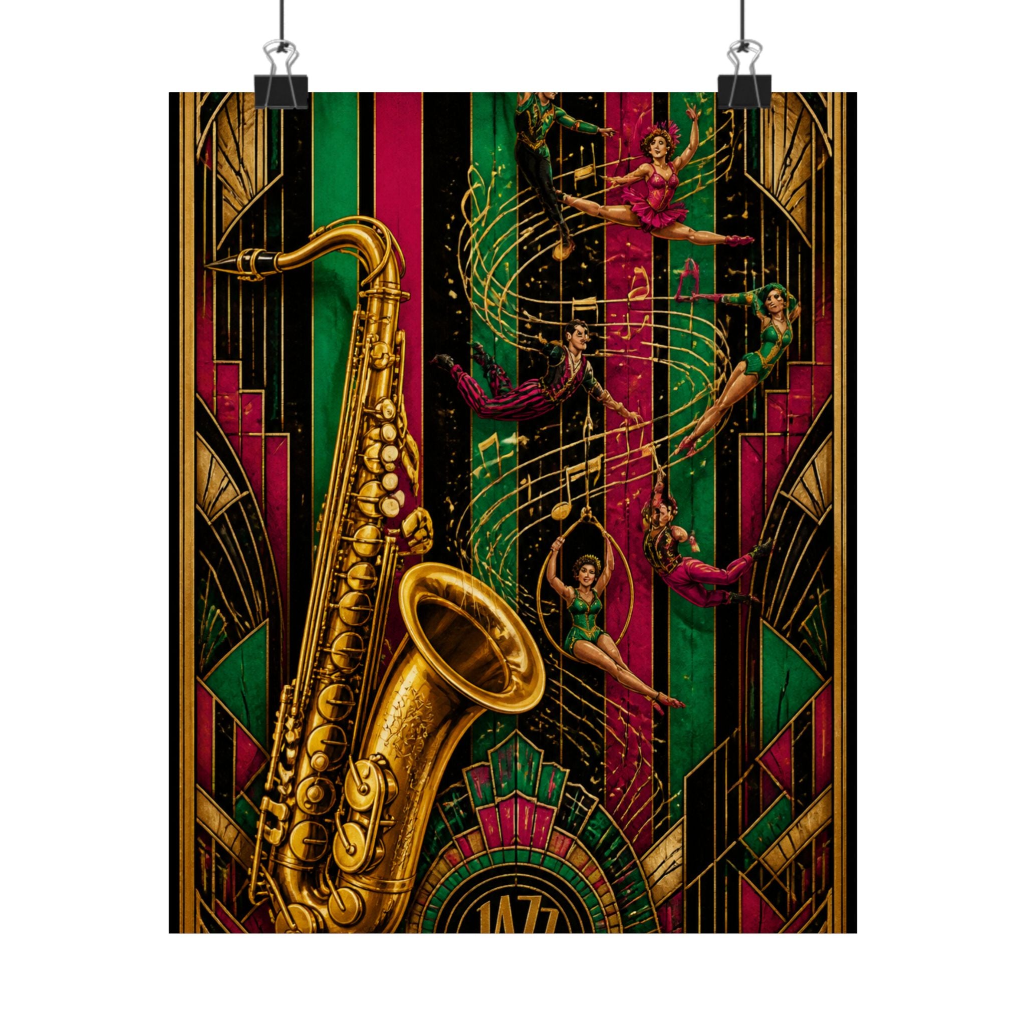 Saxophone Music Circus Wall Art Poster 18×24 Art Deco Entryway Decor Maximalist Print