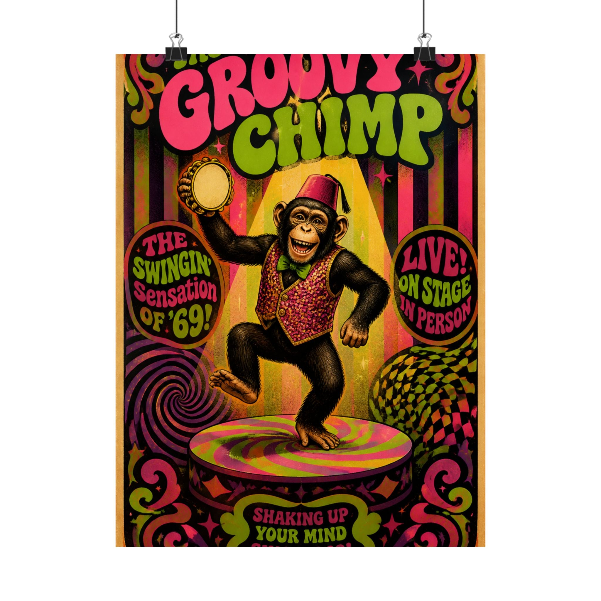 Dancing Monkey Wall Art Poster 18×24 Psychedelic Cafe Decor Maximalist Print