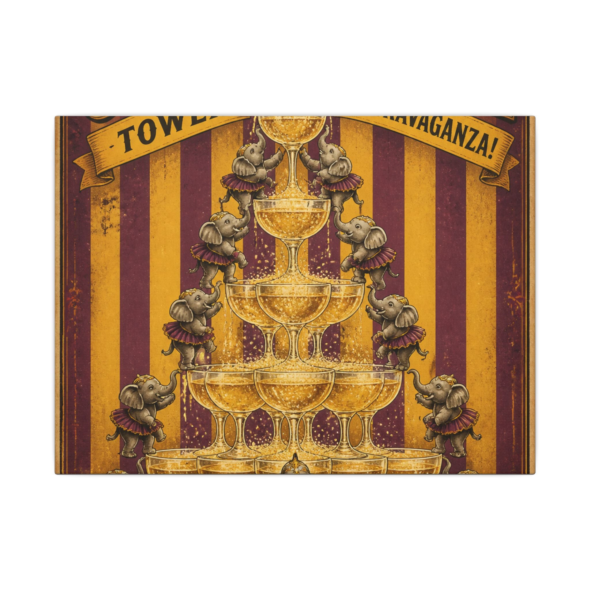 Champagne Tower Elephants Wall Art Canvas 24×36 Vintage Circus Bedroom Decor Maximalist Print