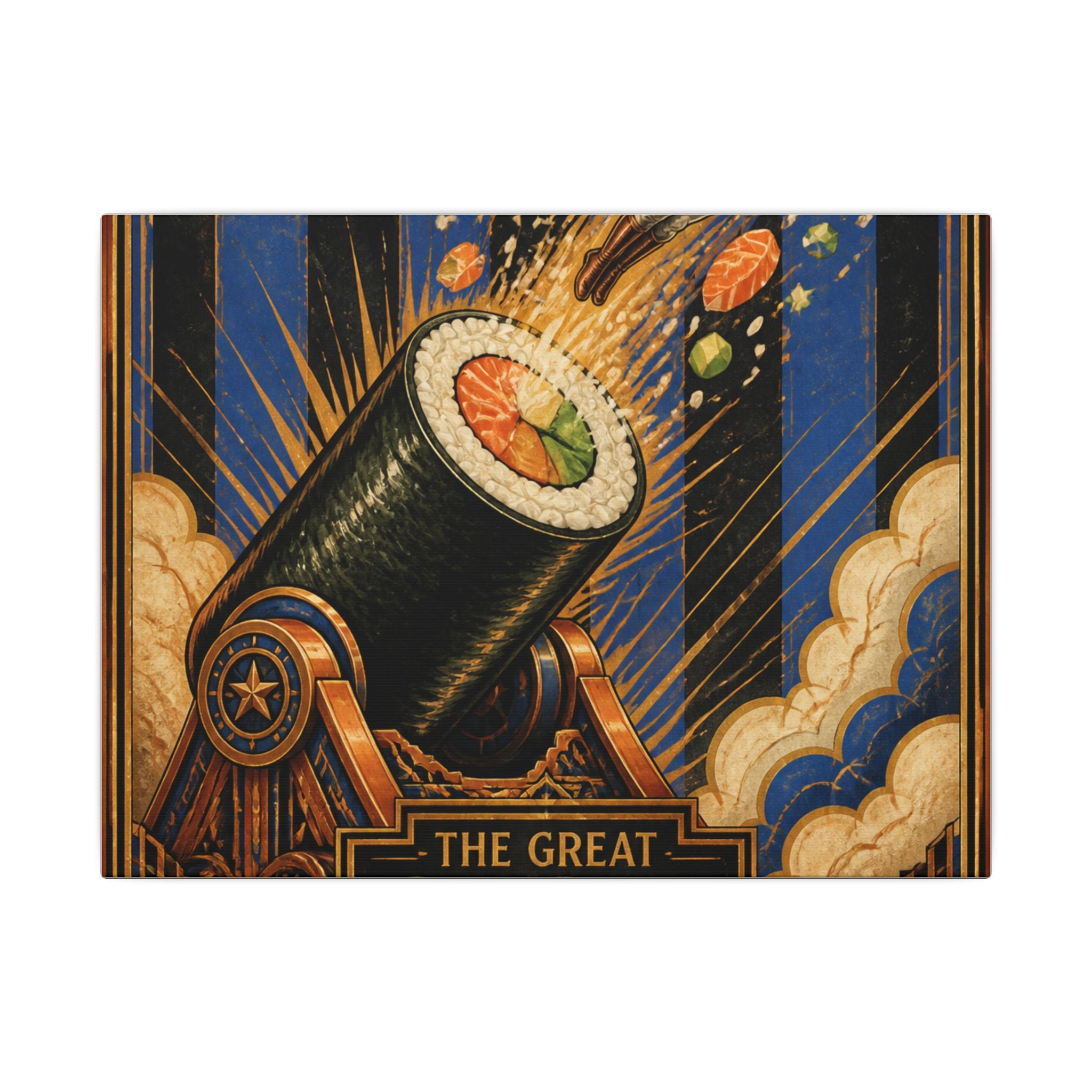 Sushi Roll Cannon Wall Art Canvas 24×36 Art Deco Bar Area Decor Maximalist Print