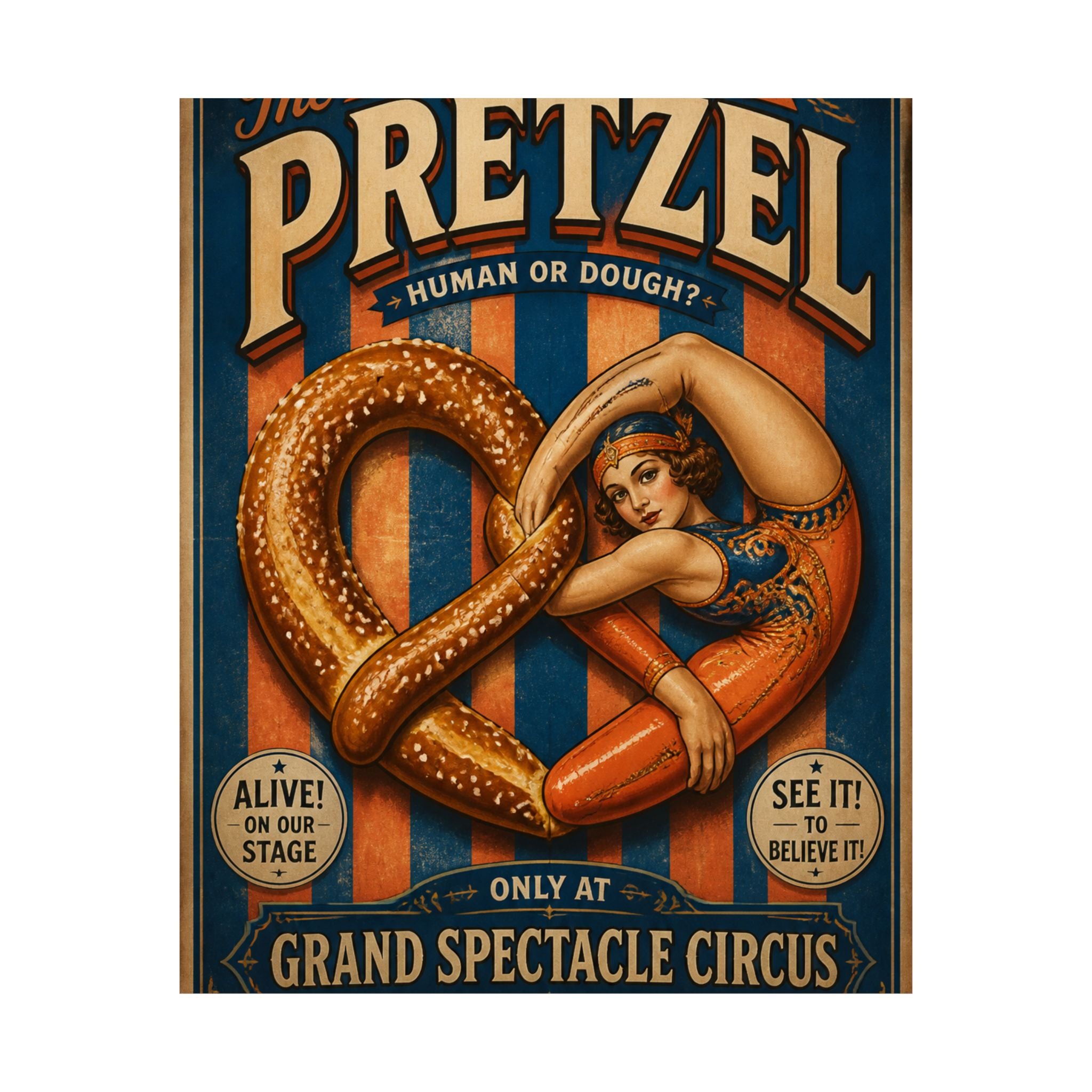 Pretzel Contortionist Wall Art Poster 24×36 Vintage Circus Bedroom Decor Maximalist Print