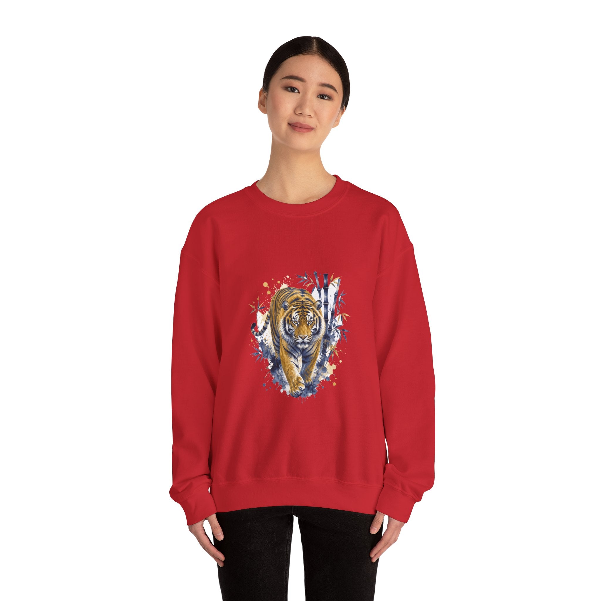Matching Couple Sweatshirt - Tiger & Crane Matching Couple Crewneck Sweatshirt Watercolor Art His Hers Engagement Gift - Design A