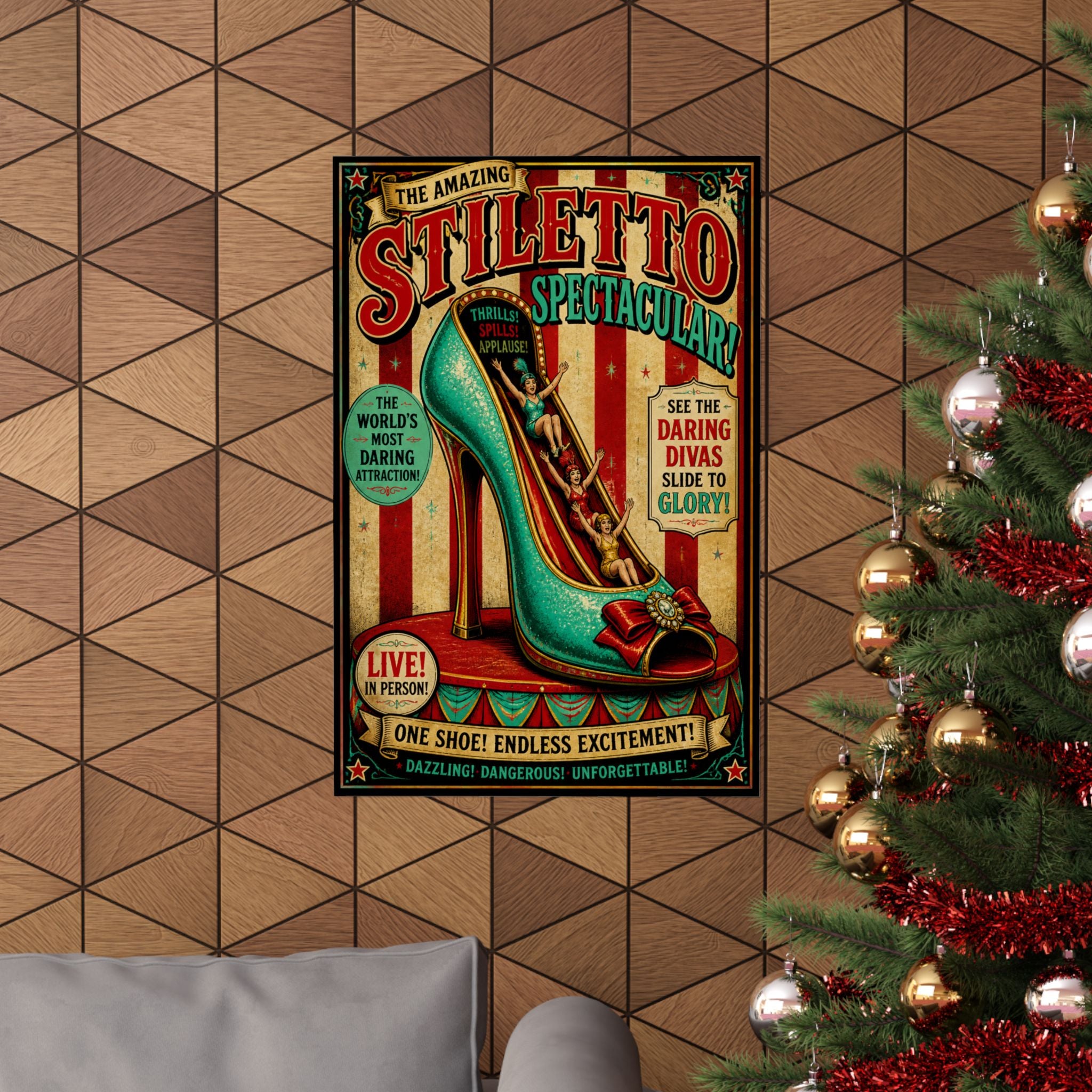 High Heel Slide Wall Art Poster 24×36 Vintage Circus Bedroom Decor Maximalist Print