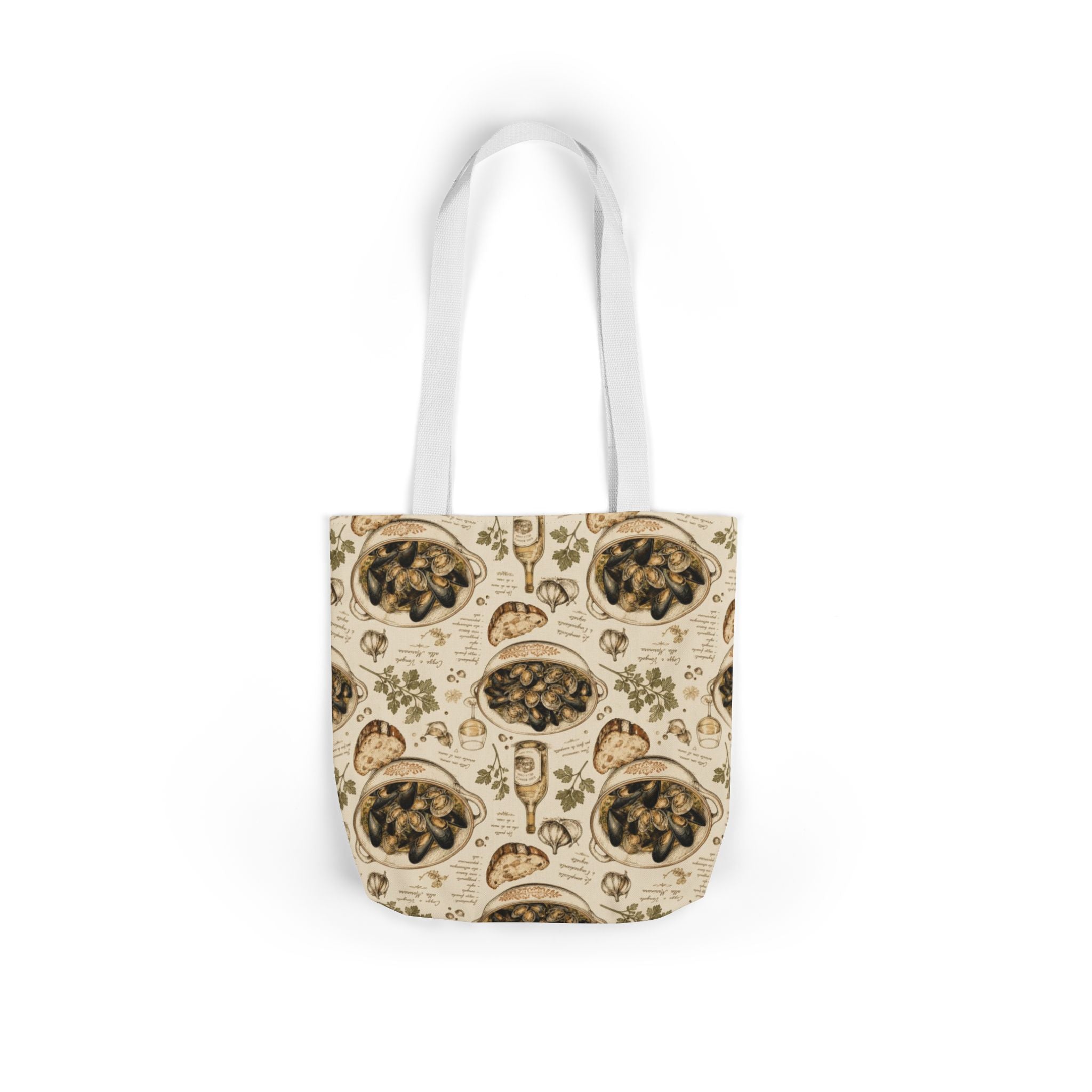 Mussels & Clams Canvas Tote Bag Mediterranean Kitchen Botanical Design Italian Cottagecore Gift