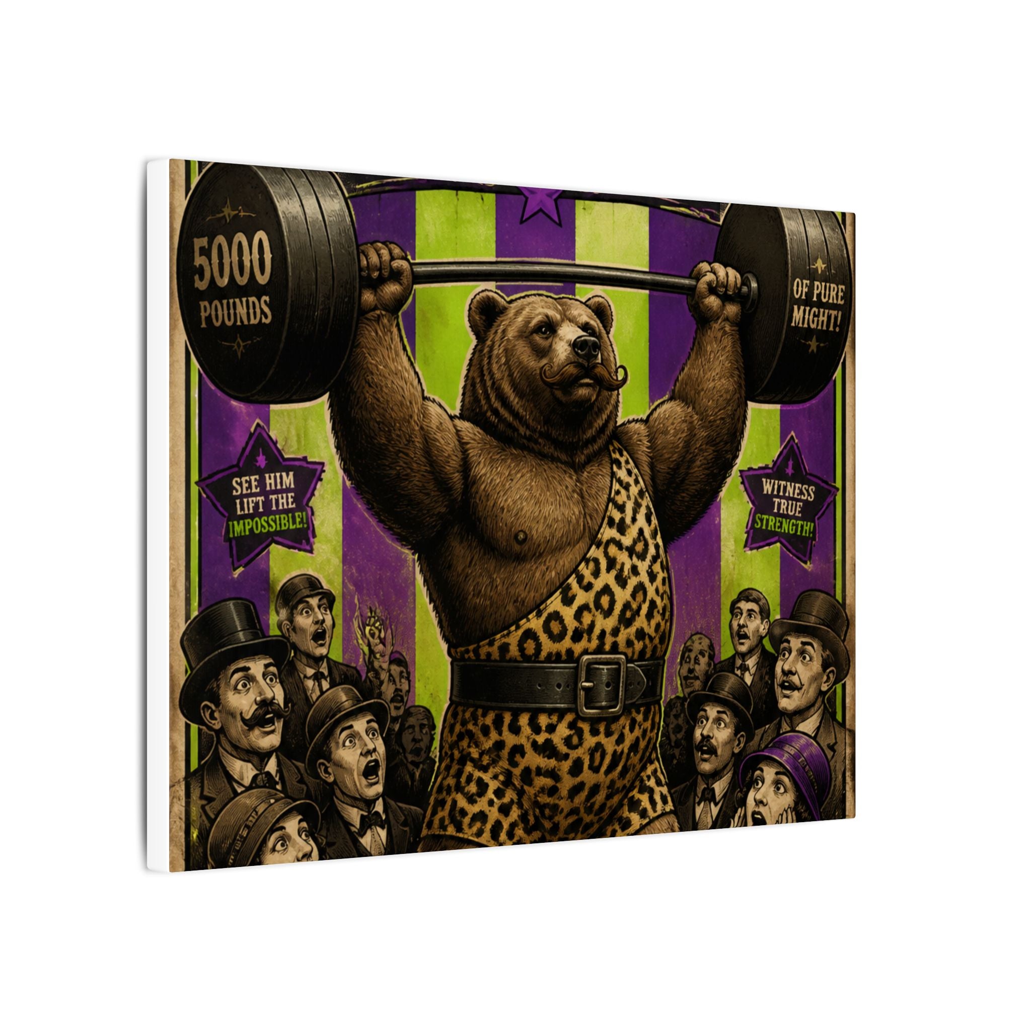 Strongman Bear Wall Art Canvas 24×36 Vintage Circus Bedroom Decor Maximalist Print