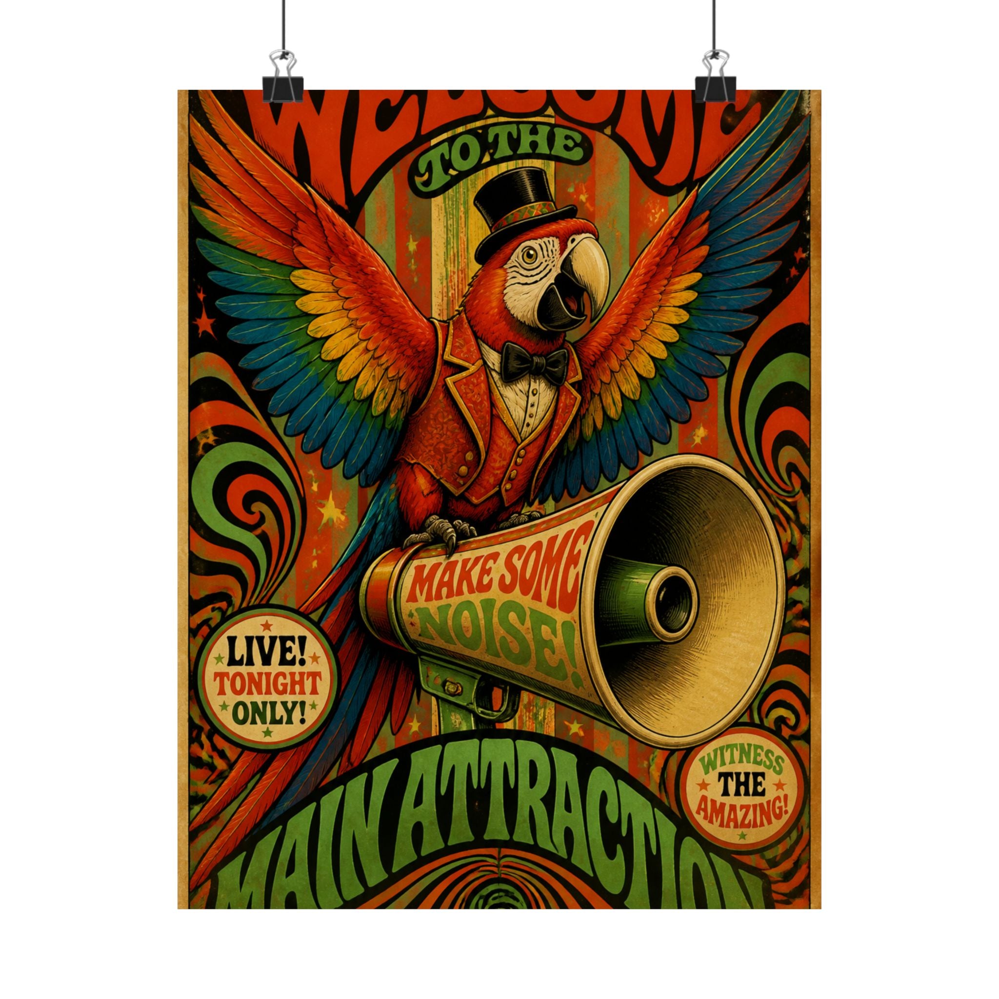Parrot Ringmaster Wall Art Poster 18×24 Psychedelic Cafe Decor Maximalist Print