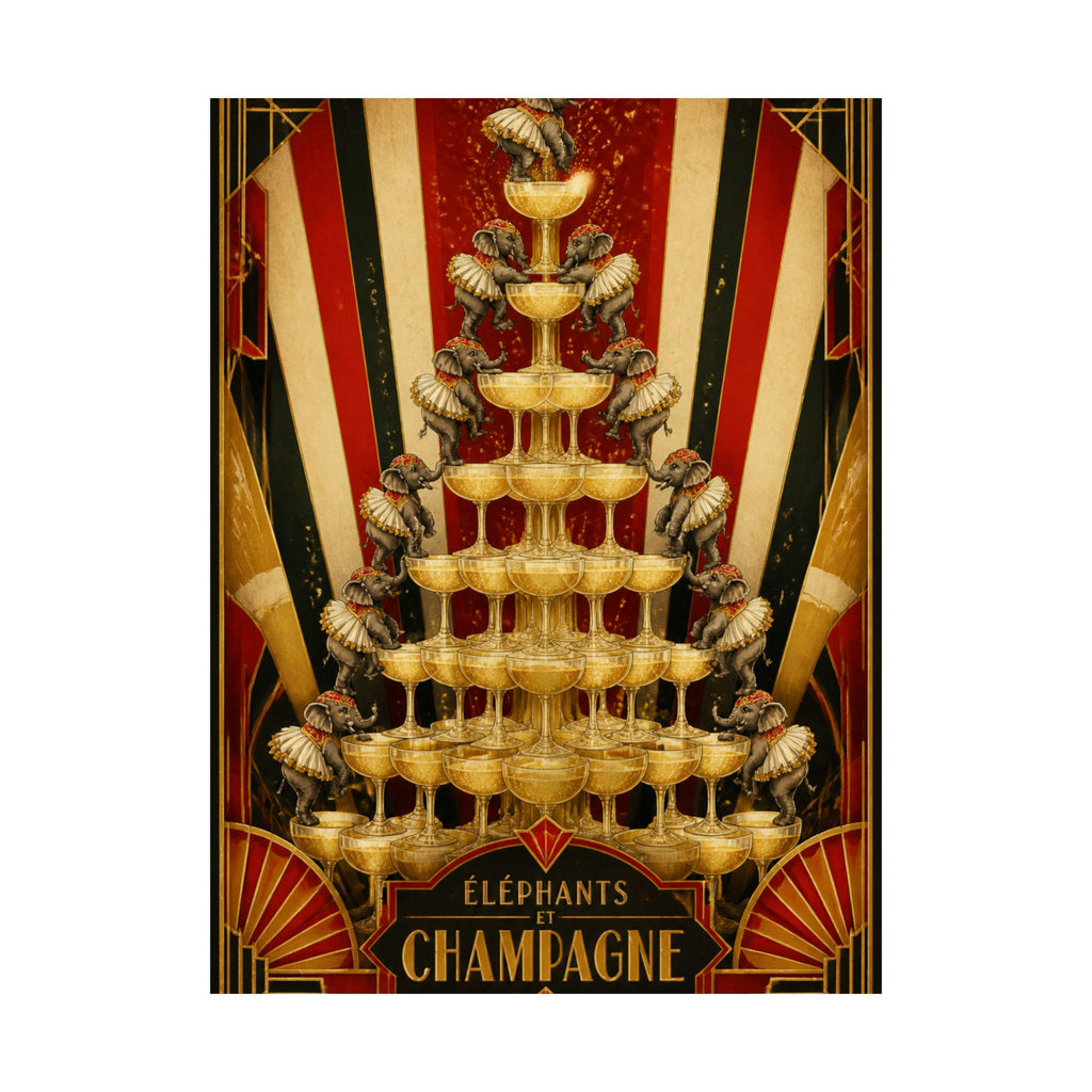 Champagne Tower Elephants Wall Art Poster 24×36 Art Deco Bar Area Decor Maximalist Print
