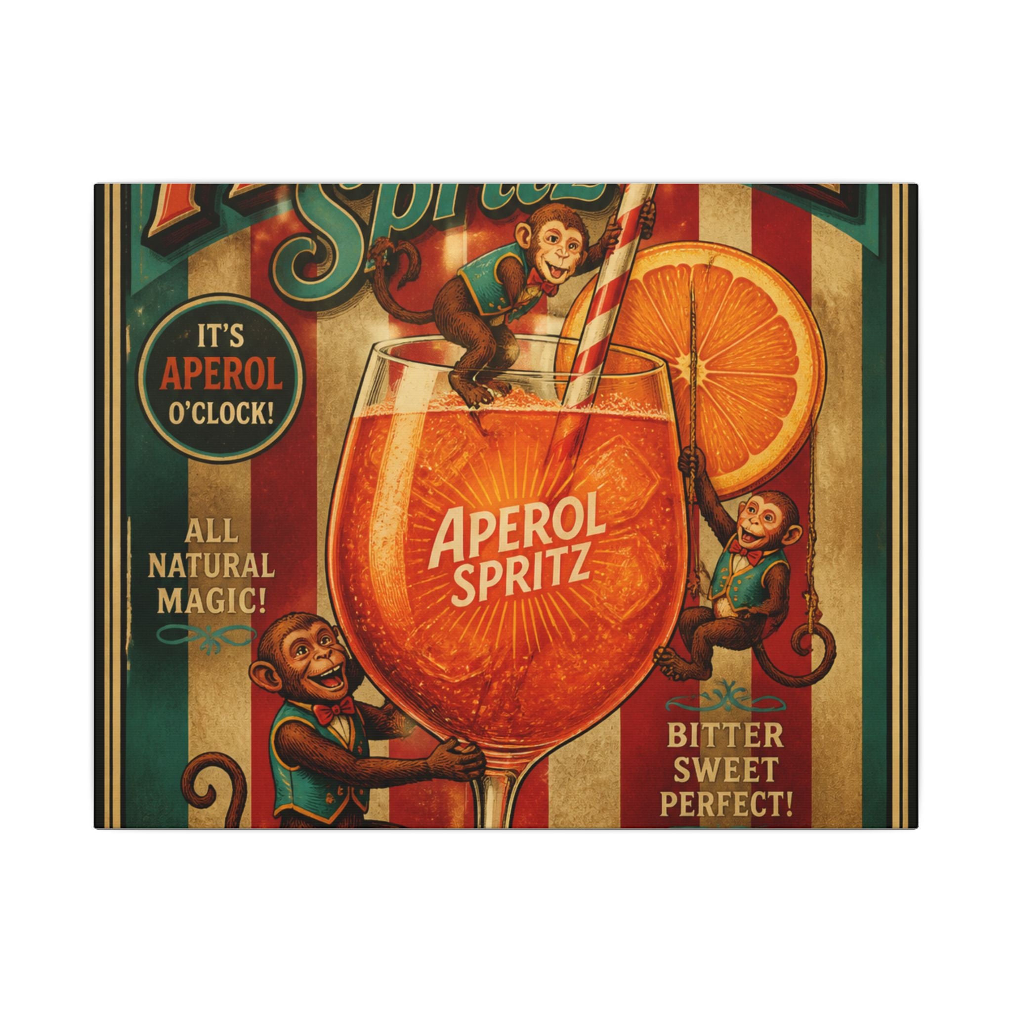 Aperol Spritz Monkeys Wall Art Canvas 16×20 Vintage Circus Kitchen Decor Maximalist Print