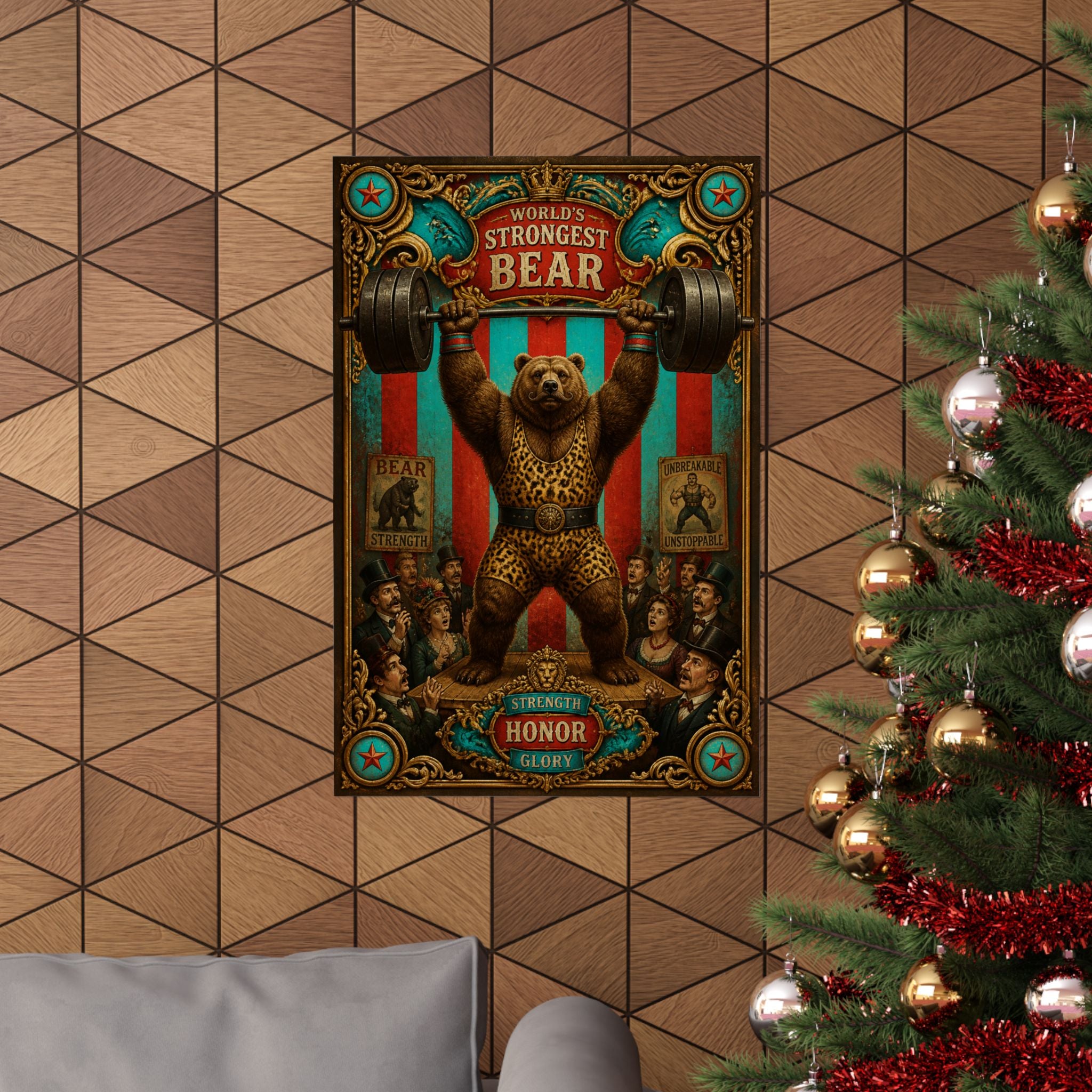 Strongman Bear Wall Art Poster 24×36 Baroque Studio Decor Maximalist Print