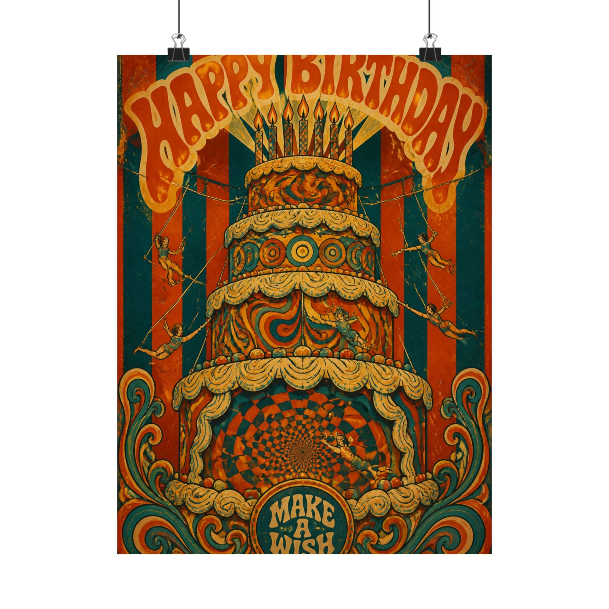 Birthday Cake Trapeze Wall Art Poster 18×24 Psychedelic Cafe Decor Maximalist Print
