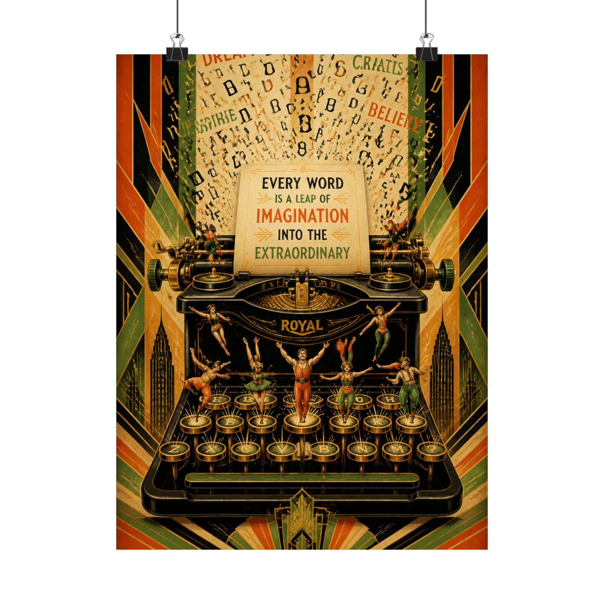 Typewriter Flying Letters Wall Art Poster 18×24 Art Deco Entryway Decor Maximalist Print