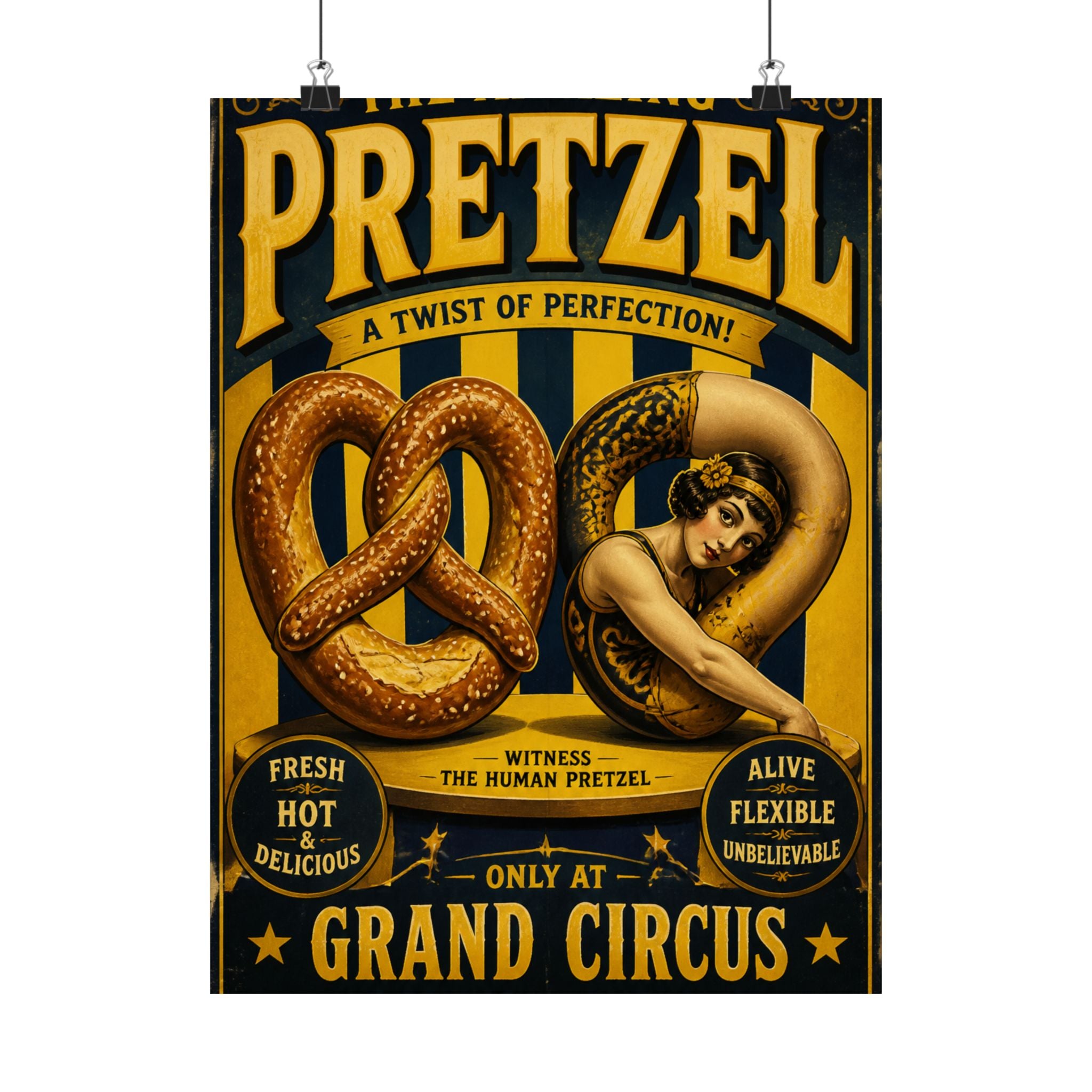 Pretzel Contortionist Wall Art Poster 18×24 Vintage Circus Kitchen Decor Maximalist Print