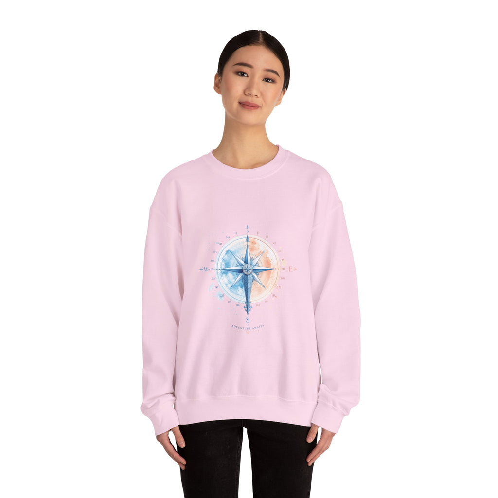 Matching Couple Sweatshirt - Compass North & South Matching Couple Premium Fleece Sweatshirt Watercolor Art His Hers Birthday Gift - Design B
