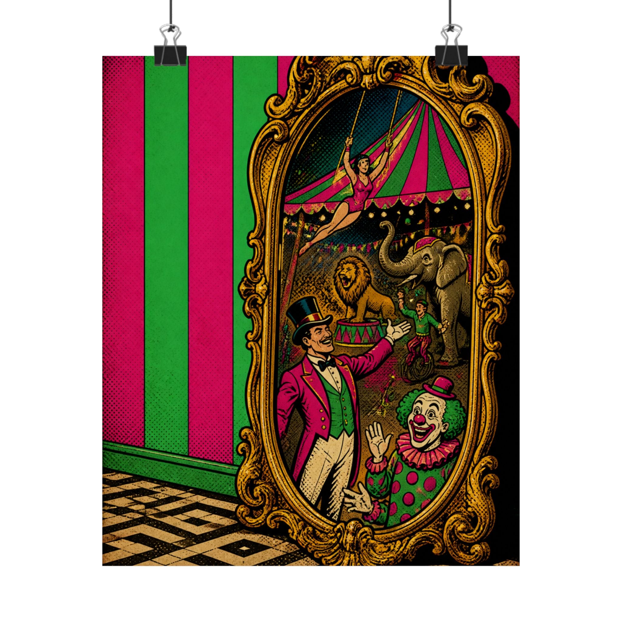 Vintage Mirror Circus Wall Art Poster 18×24 Pop Art Living Room Decor Maximalist Print