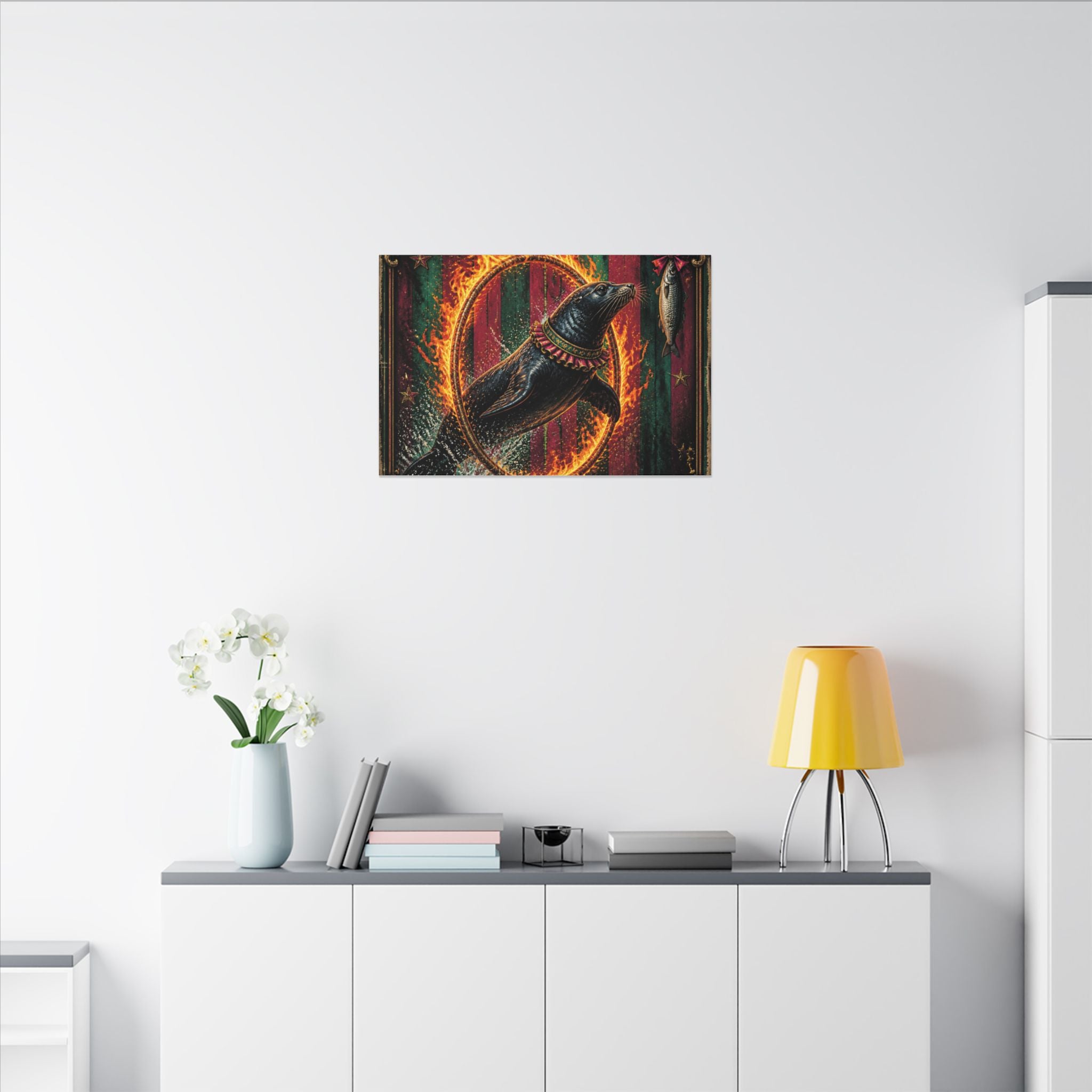 Seal Fire Hoop Wall Art Canvas 16×20 Baroque Home Office Decor Maximalist Print