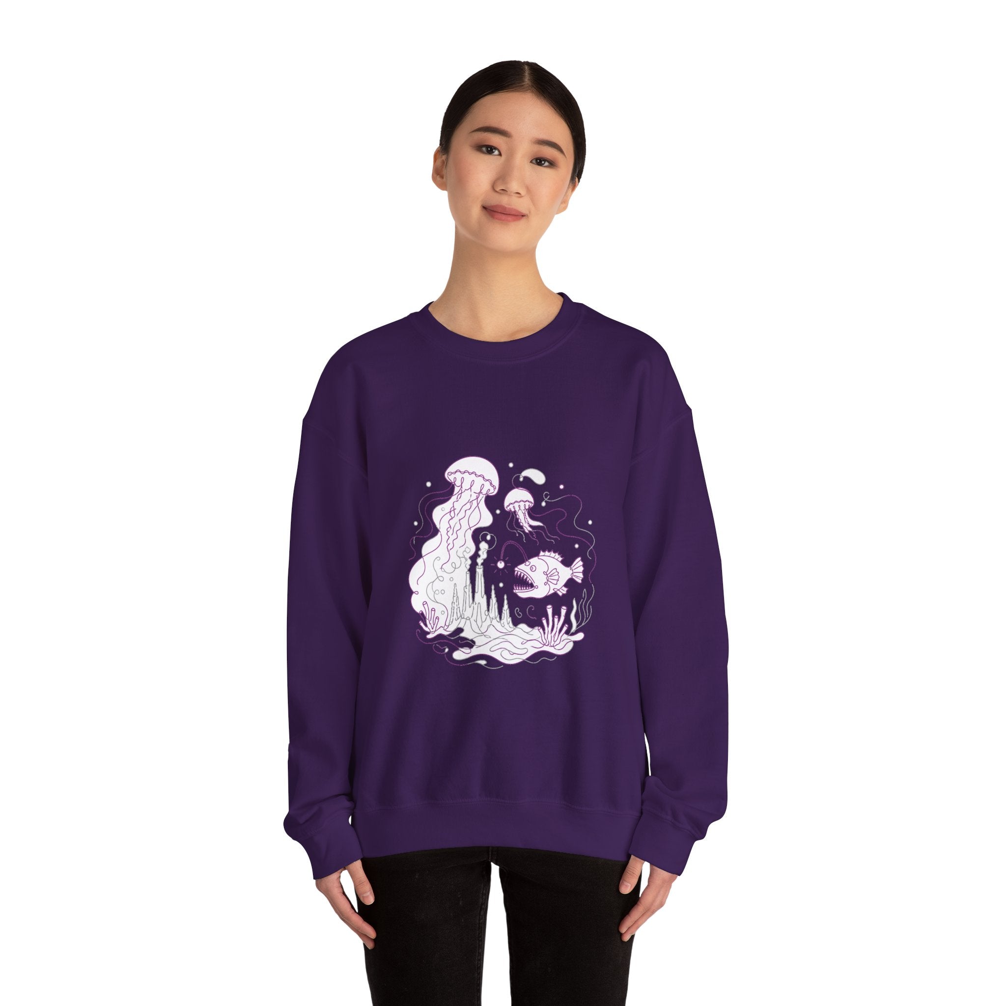 Matching Couple Sweatshirt - Coral Reef & Deep Sea Matching Couple Premium Fleece Sweatshirt Minimalist Art His Hers Christmas Gift - Design B