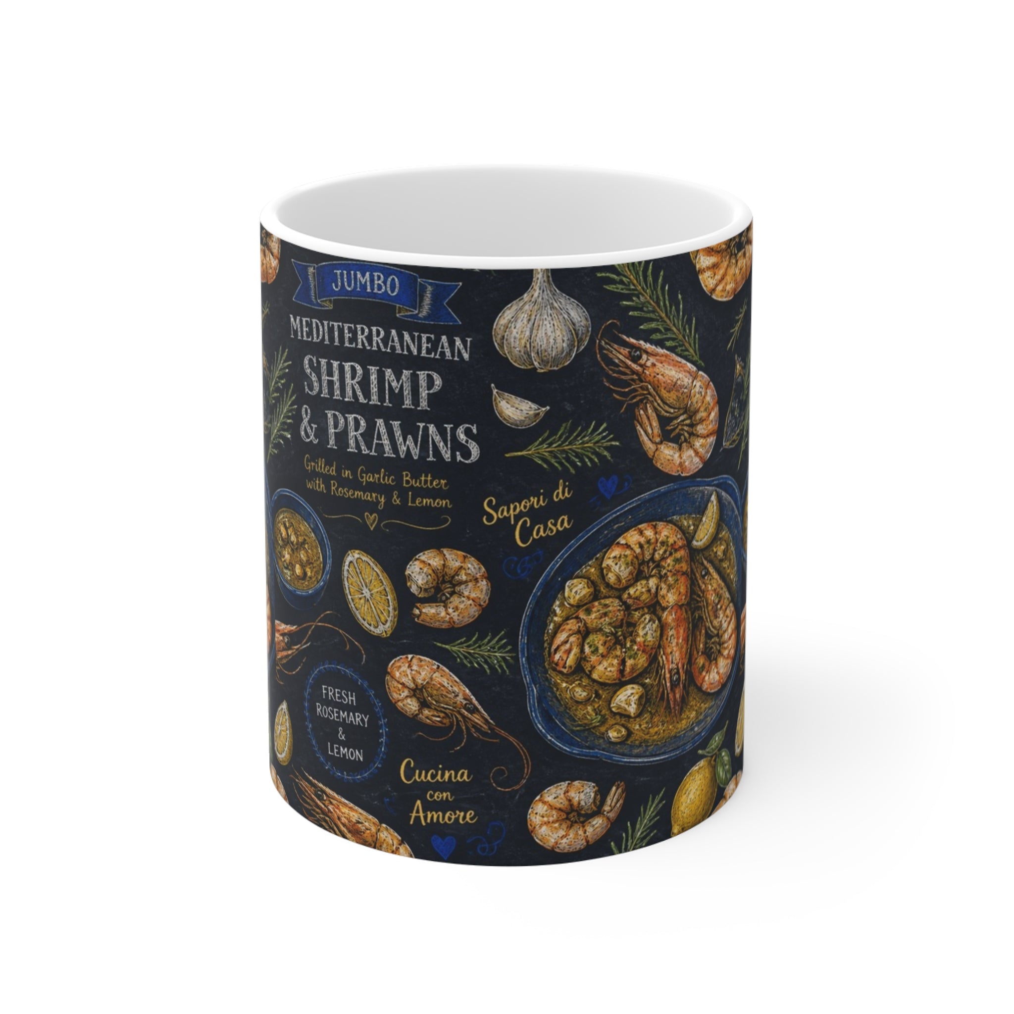 Mediterranean Shrimp 11oz Ceramic Mug Mediterranean Kitchen Chalk Art Design Italian Cottagecore Gift