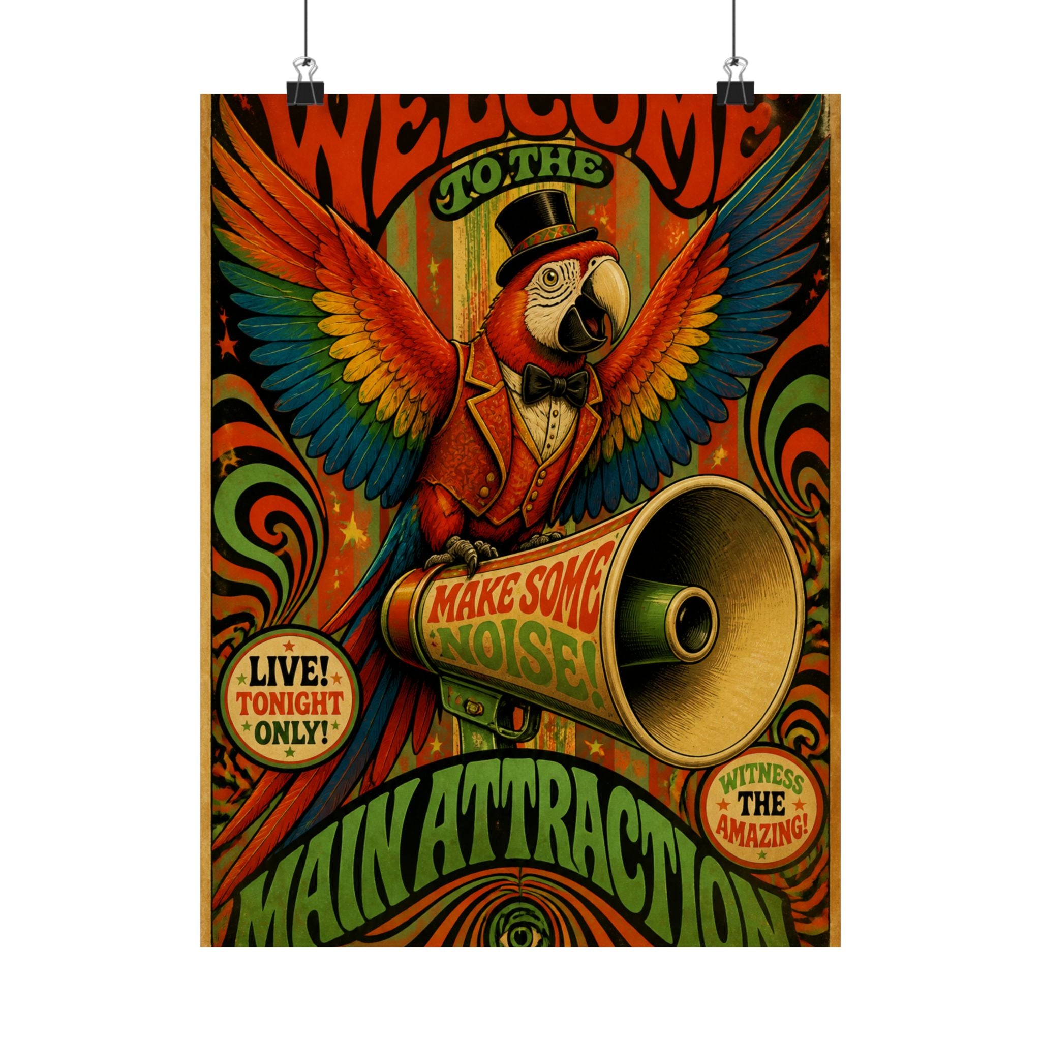 Parrot Ringmaster Wall Art Poster 18×24 Psychedelic Cafe Decor Maximalist Print