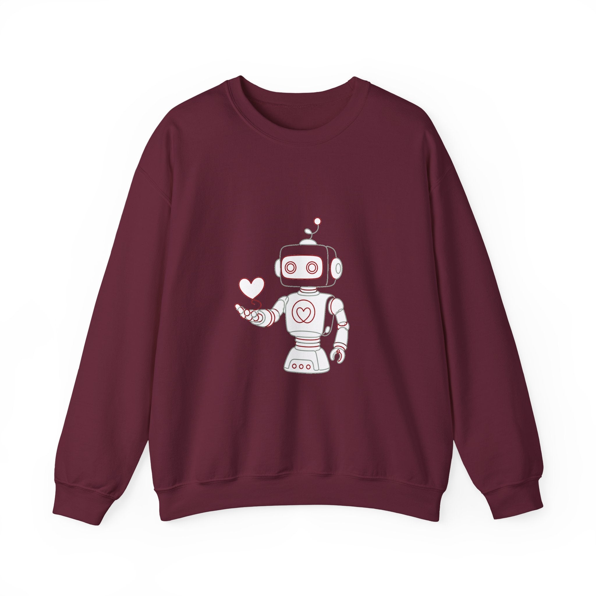 Matching Couple Sweatshirt - Robot & Heart Matching Couple Premium Fleece Sweatshirt Minimalist Art His Hers Christmas Gift - Design A