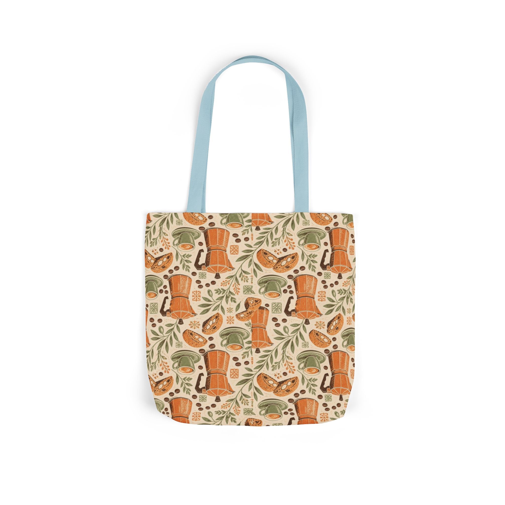 Espresso Moka Pot Canvas Tote Bag Mediterranean Kitchen Linocut Design Italian Cottagecore Gift
