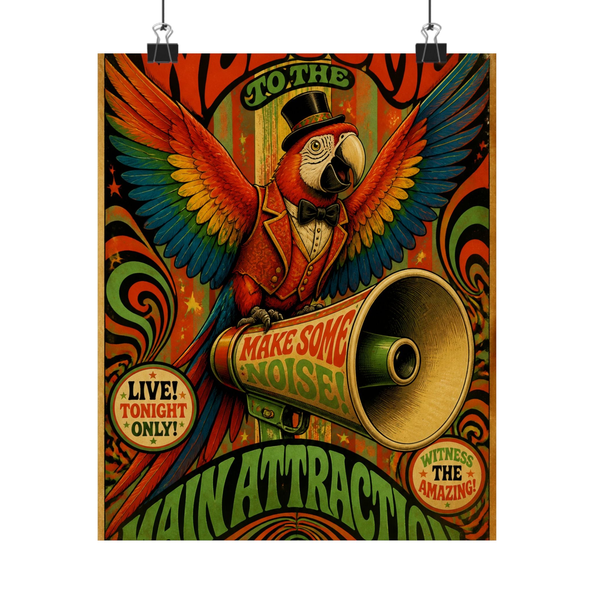 Parrot Ringmaster Wall Art Poster 18×24 Psychedelic Cafe Decor Maximalist Print