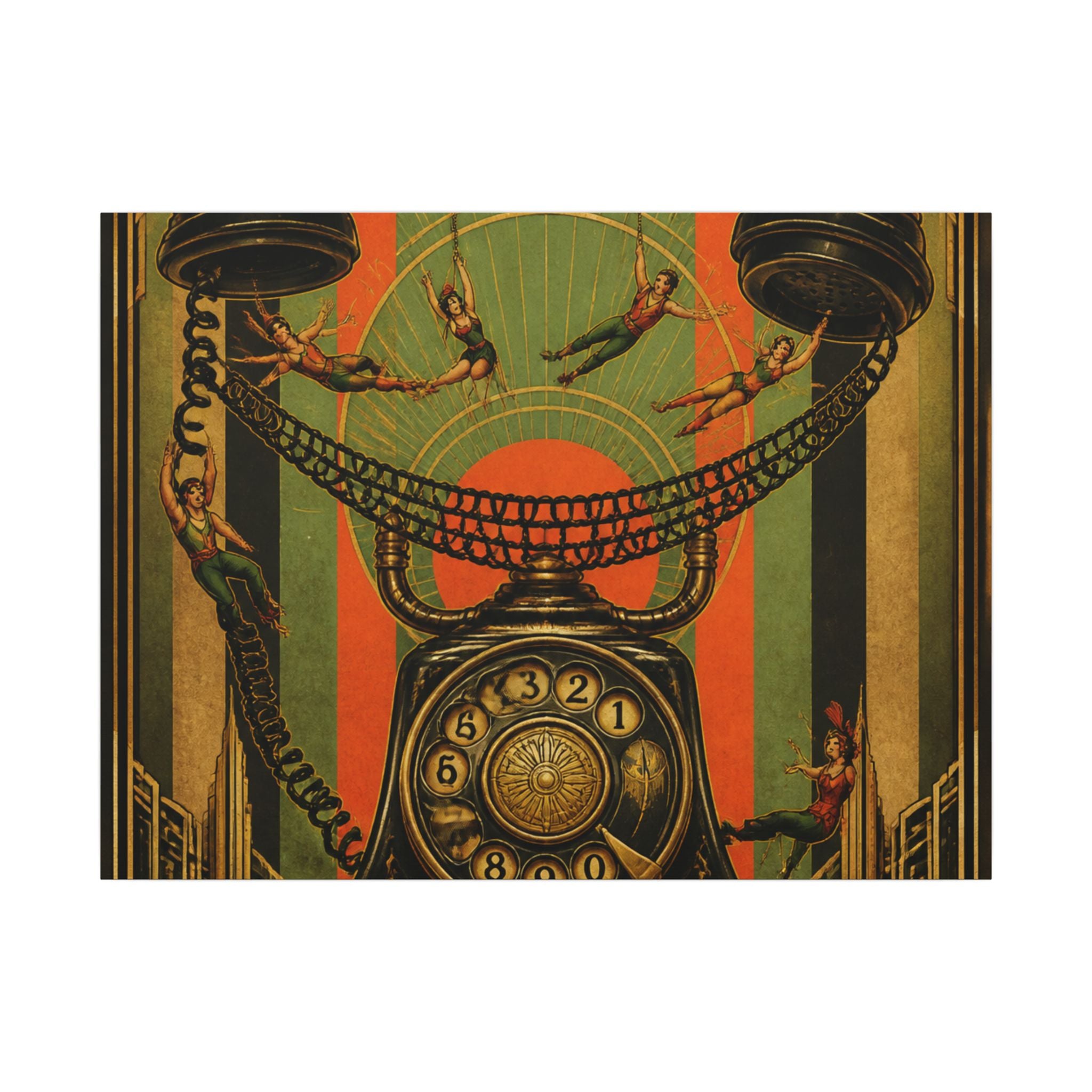 Vintage Telephone Booth Wall Art Canvas 24×36 Art Deco Bar Area Decor Maximalist Print