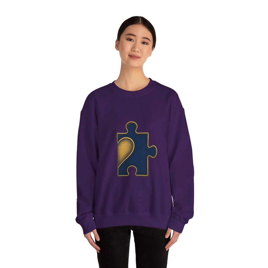 Matching Couple Sweatshirt - Puzzle Pieces Matching Couple Premium Fleece Sweatshirt Hand-Drawn Art His Hers Anniversary Gift - Design B