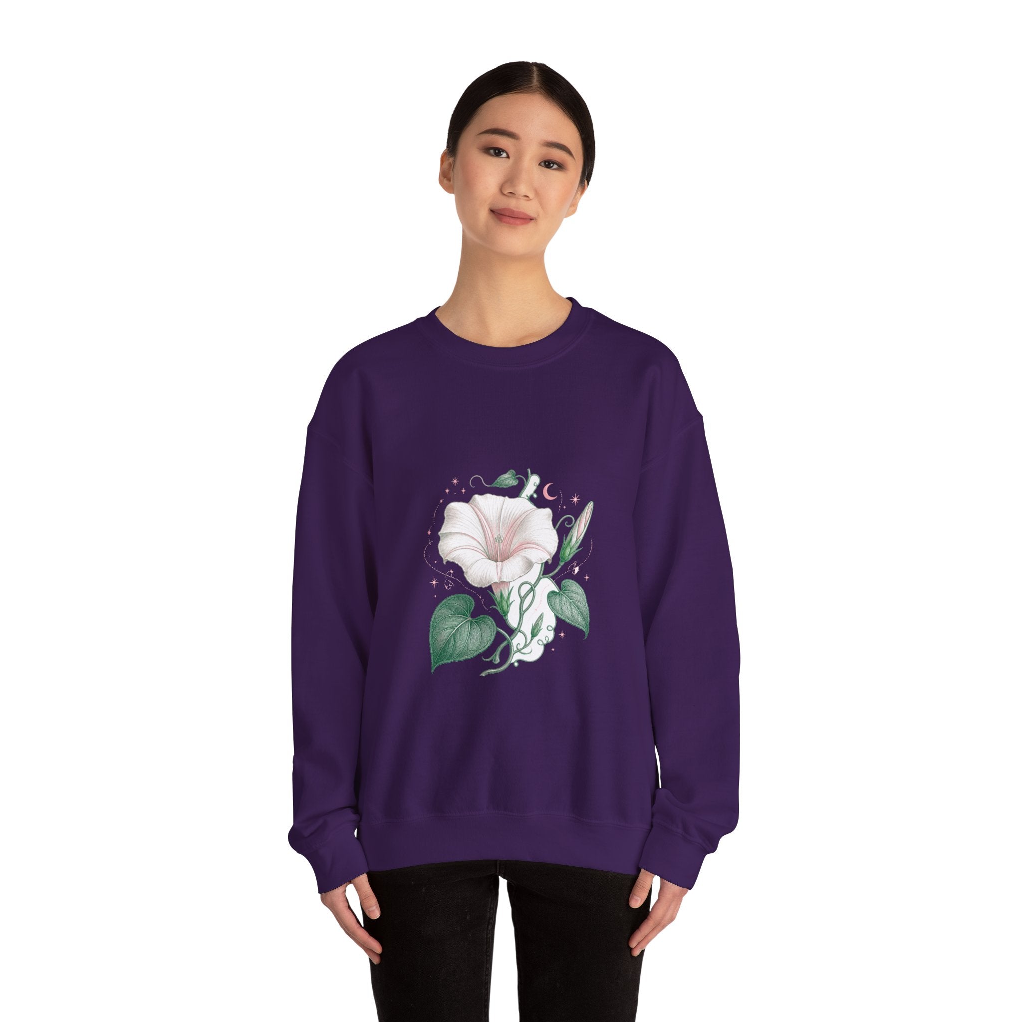 Matching Couple Sweatshirt - Sunflower & Moonflower Matching Couple Crewneck Sweatshirt Vintage Art His Hers Wedding Gift - Design B