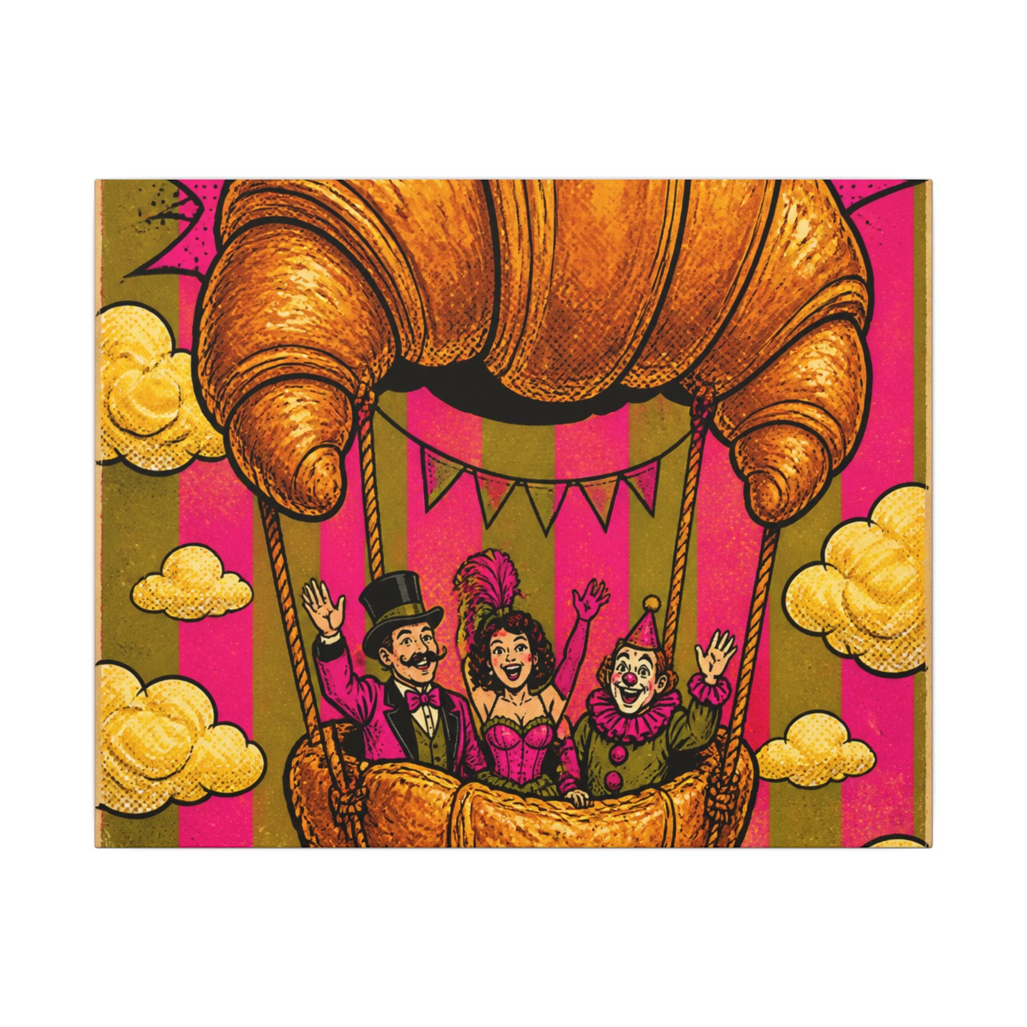 Croissant Hot Air Balloon Wall Art Canvas 24×36 Pop Art Restaurant Decor Maximalist Print