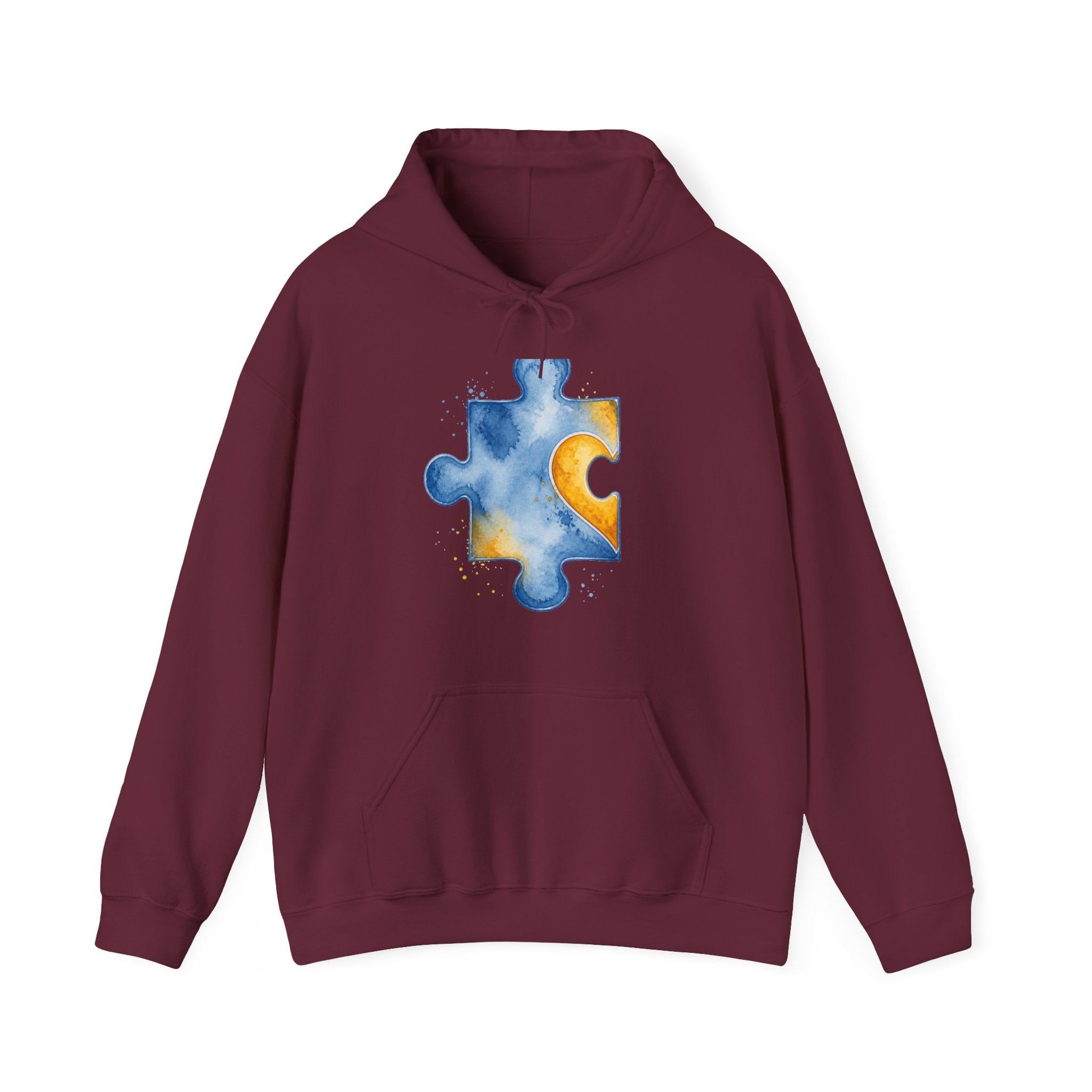 Matching Couple Sweatshirt - Puzzle Pieces Matching Couple Hooded Sweatshirt Watercolor Art His Hers Engagement Gift - Design A